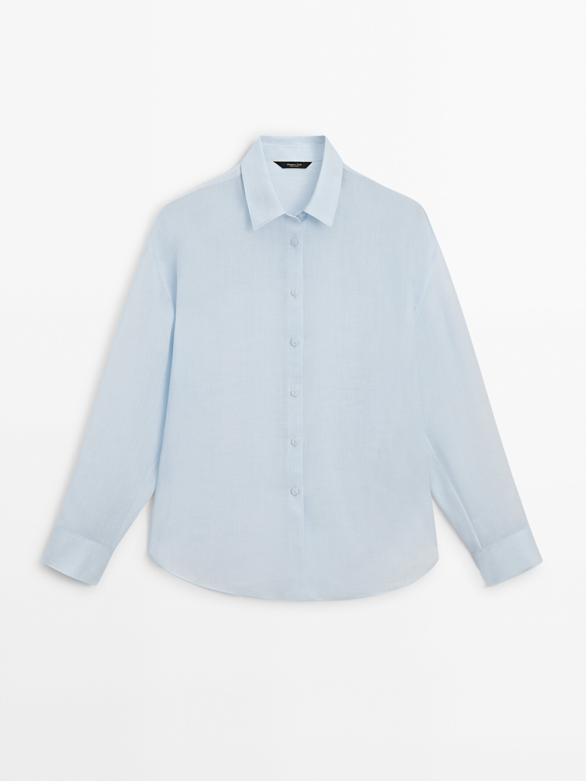 Ramie blend plain shirt Sky Blue Cream Shirts Massimo Dutti