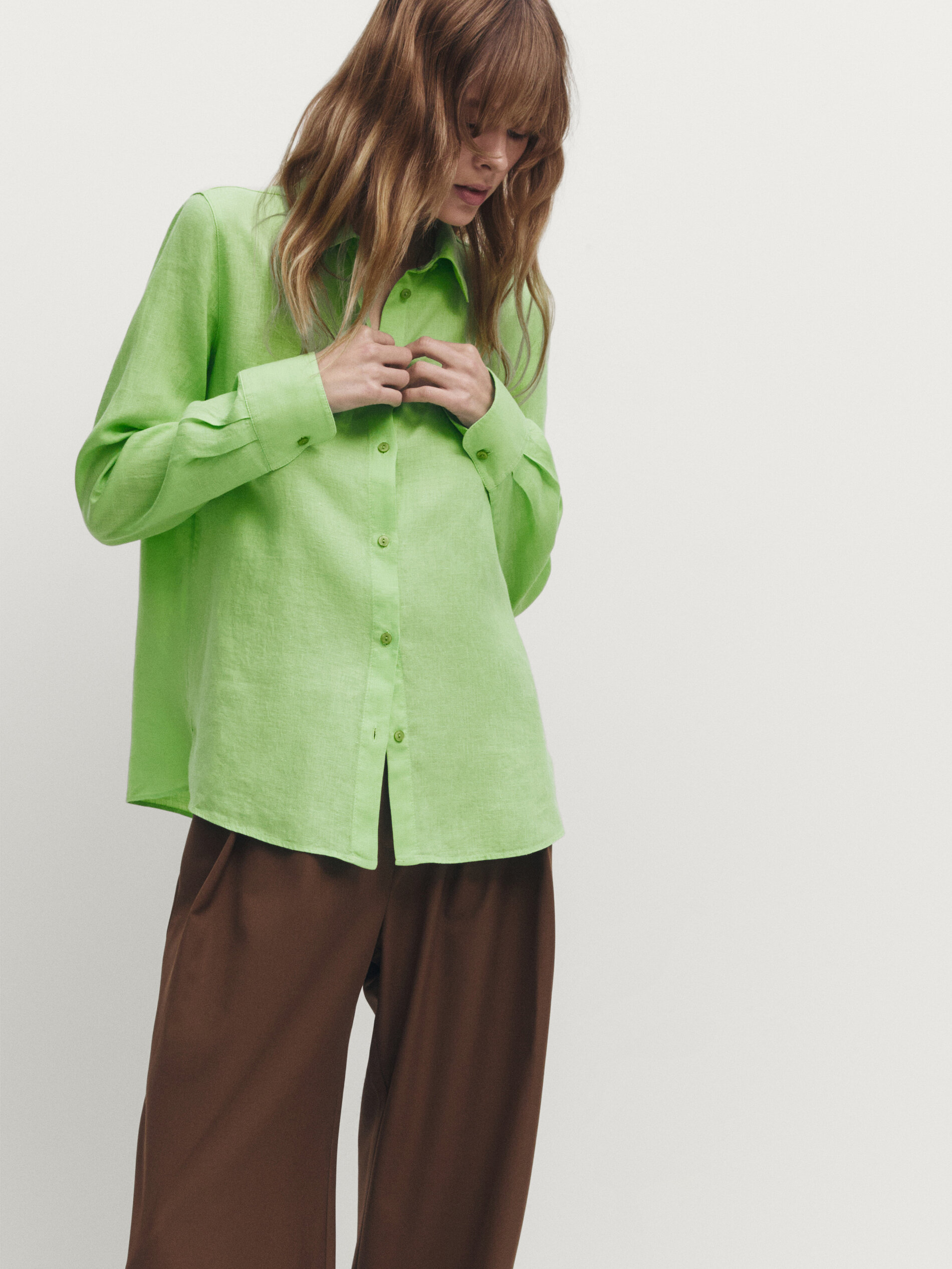 Camicia 100 lino Verde Mela Camicie Massimo Dutti