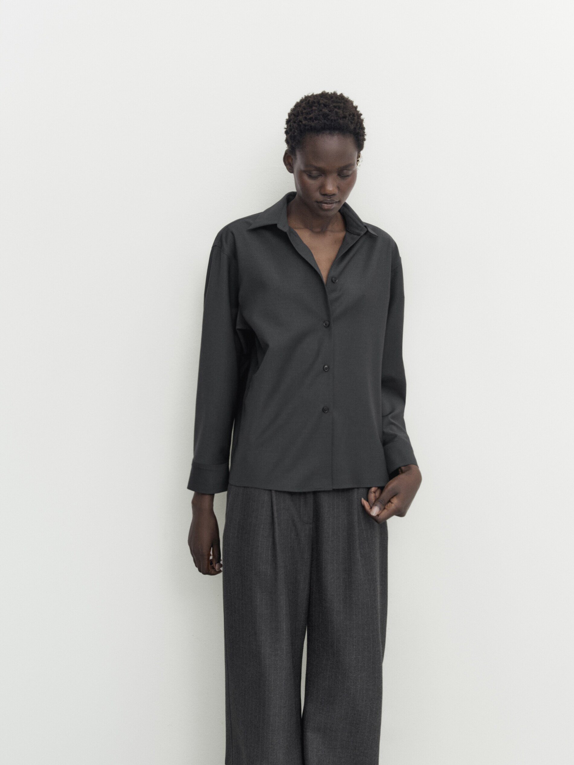 Camisa gris con lana fr a Gris Camisas Massimo Dutti