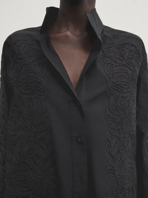 마시모두띠 Massimo Dutti 100% cotton poplin shirt with embroidered detail