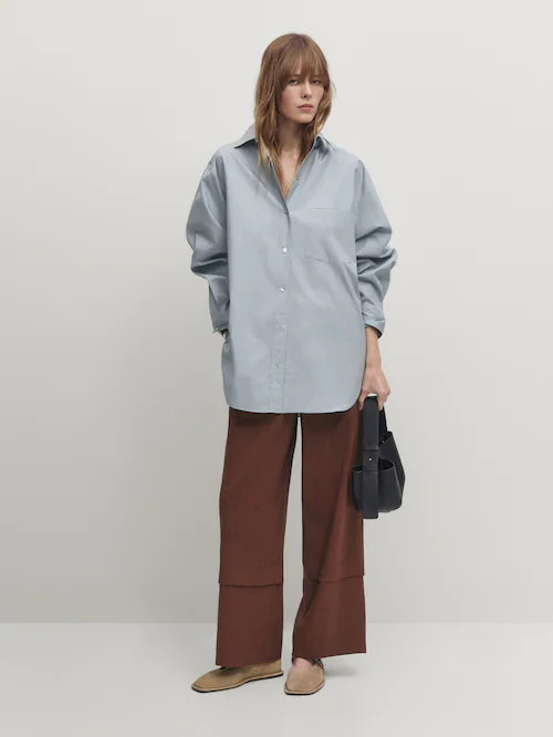 마시모두띠 Massimo Dutti 100% cotton poplin shirt with pocket