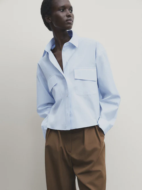 마시모두띠 Massimo Dutti Cotton poplin shirt with pockets