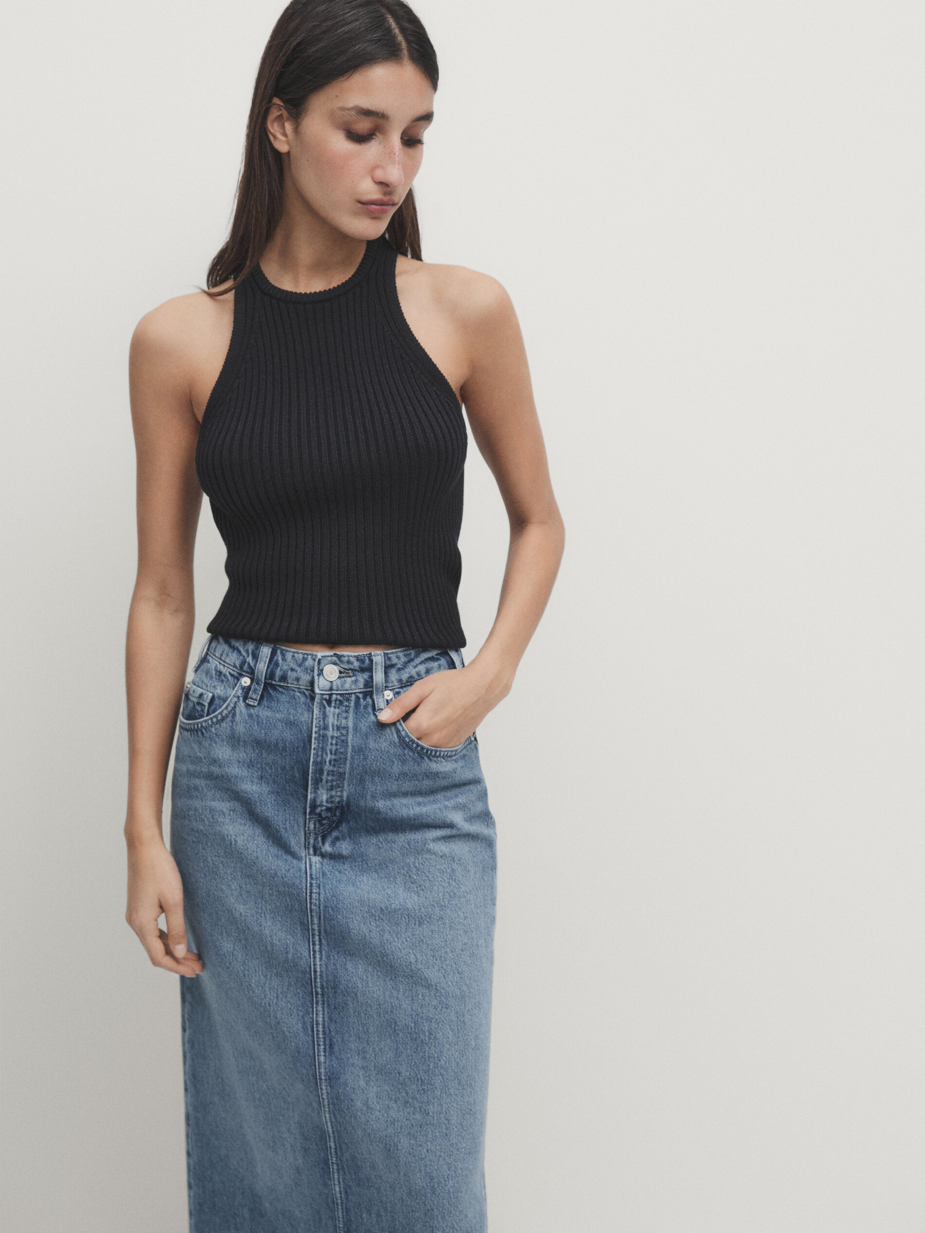 Denim straight skirts discount