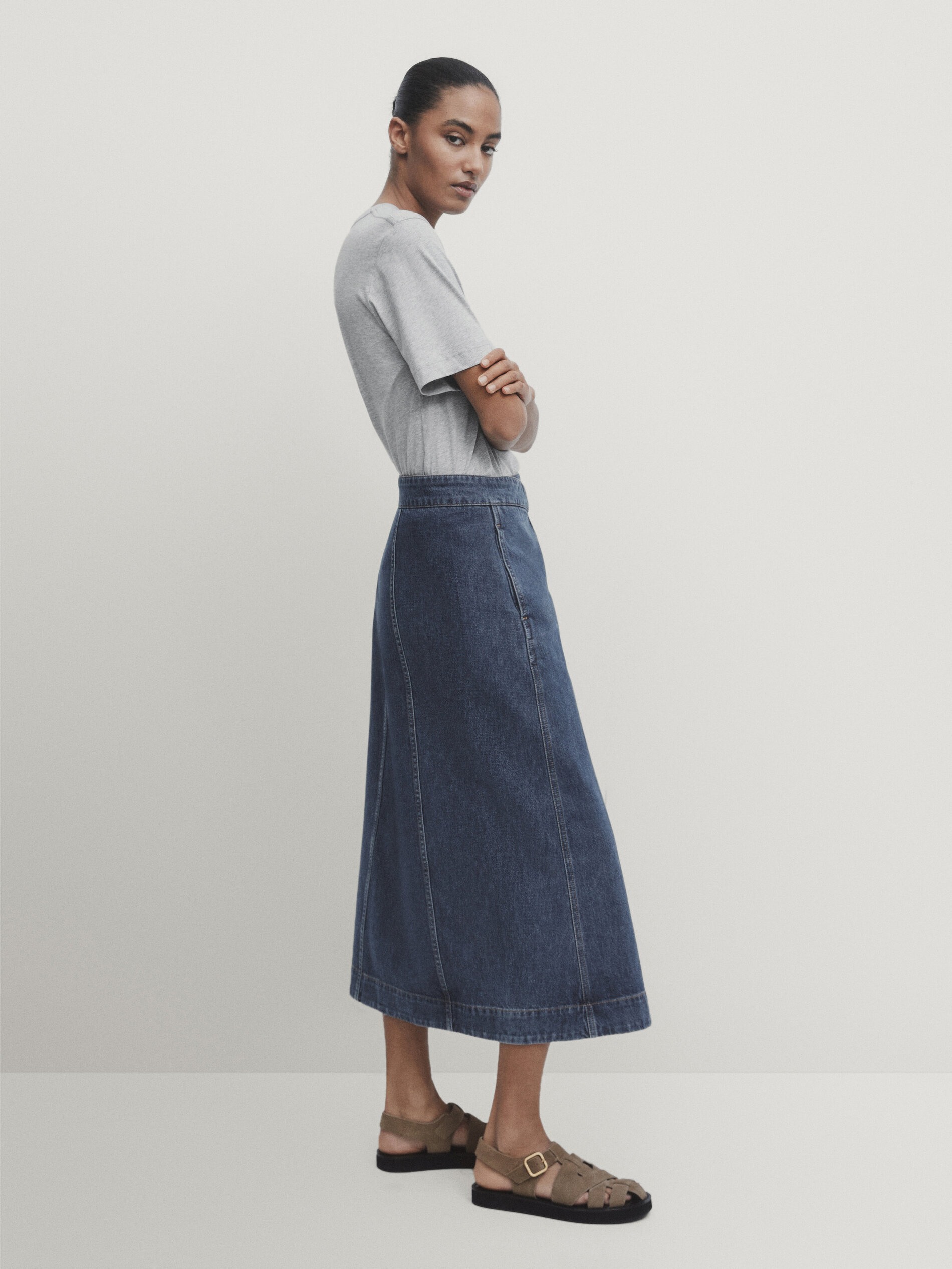 Light denim wrap sales skirt