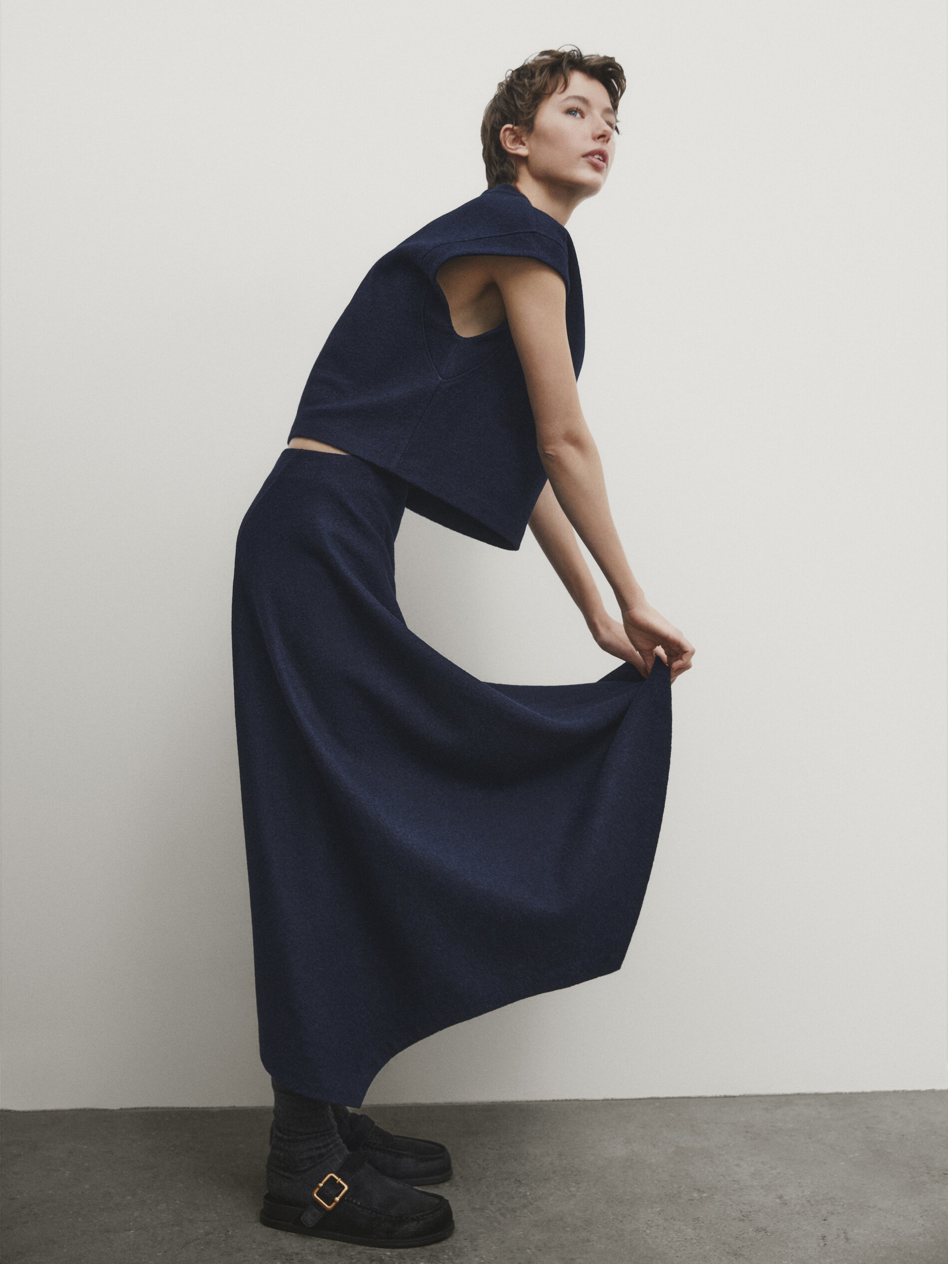 Jupe store midi asymétrique