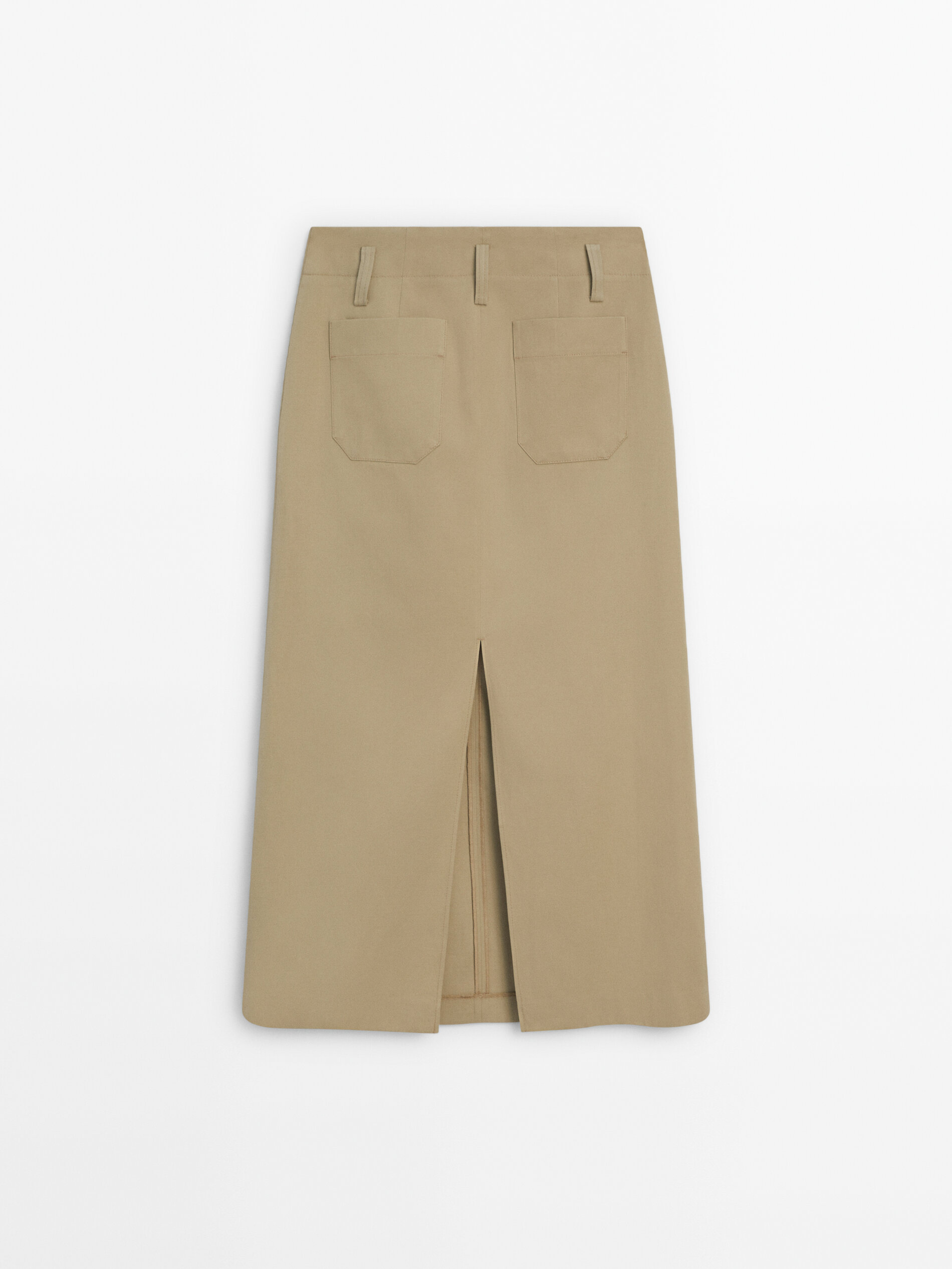 Cotton blend darted midi skirt Camel Smart Skirts Massimo