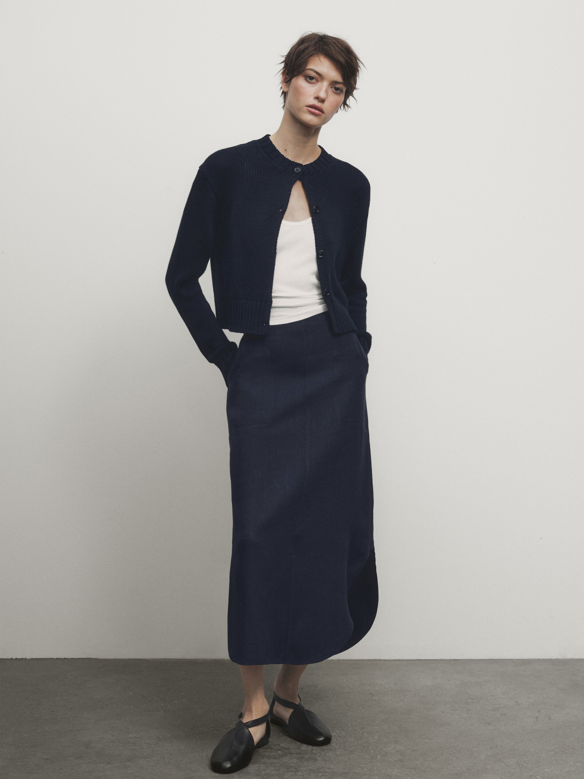 Denim midi skirt
