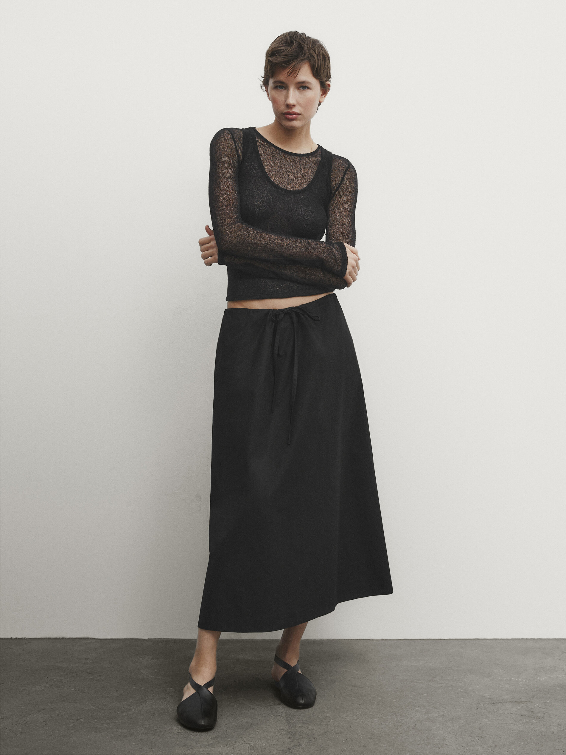 100 cotton poplin skirt Black Smart Skirts Massimo Dutti