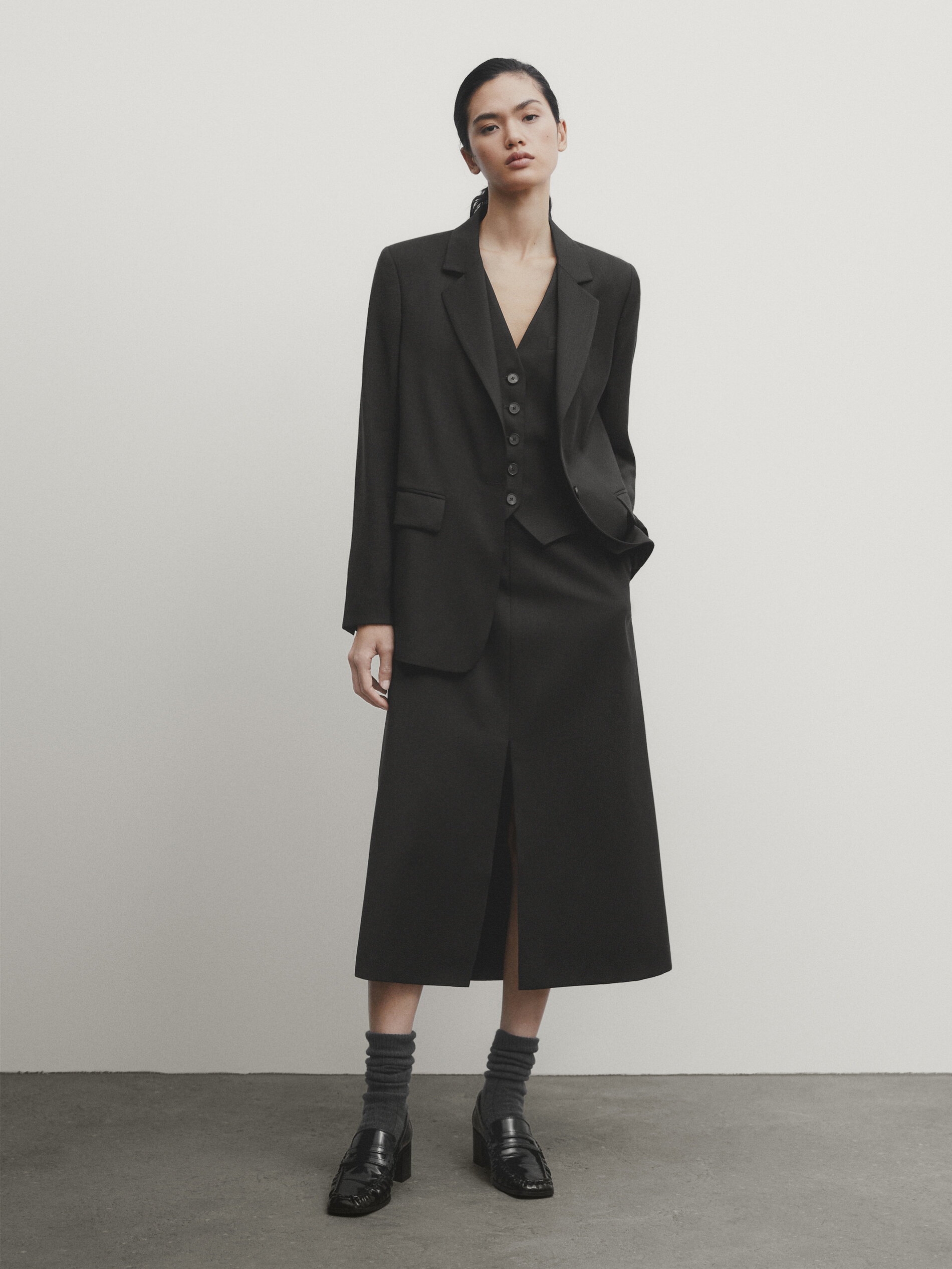 Jupe midi tailleur fendue