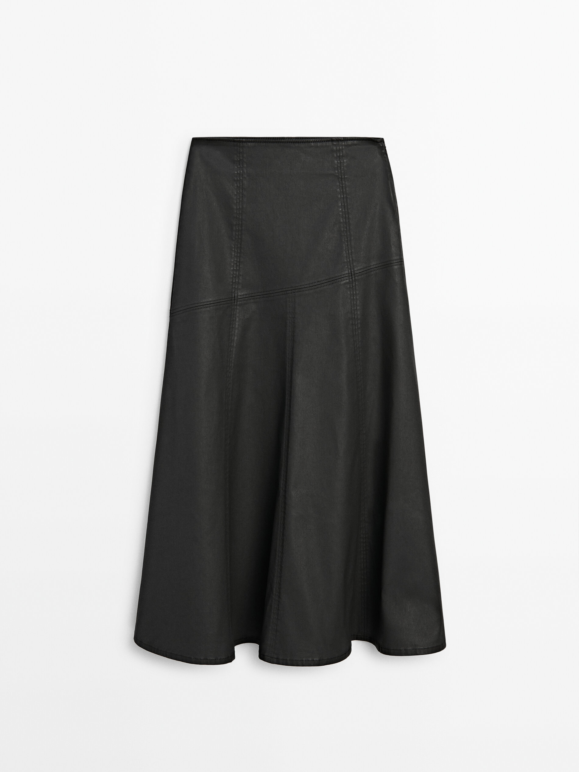 Jupe midi enduite d tail coutures Noir Habill Jupes