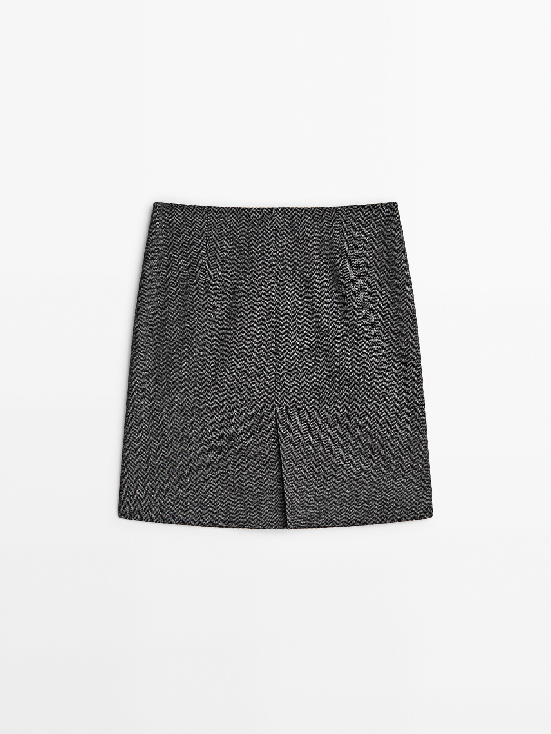 Wool blend herringbone short skirt Grey Smart Skirts