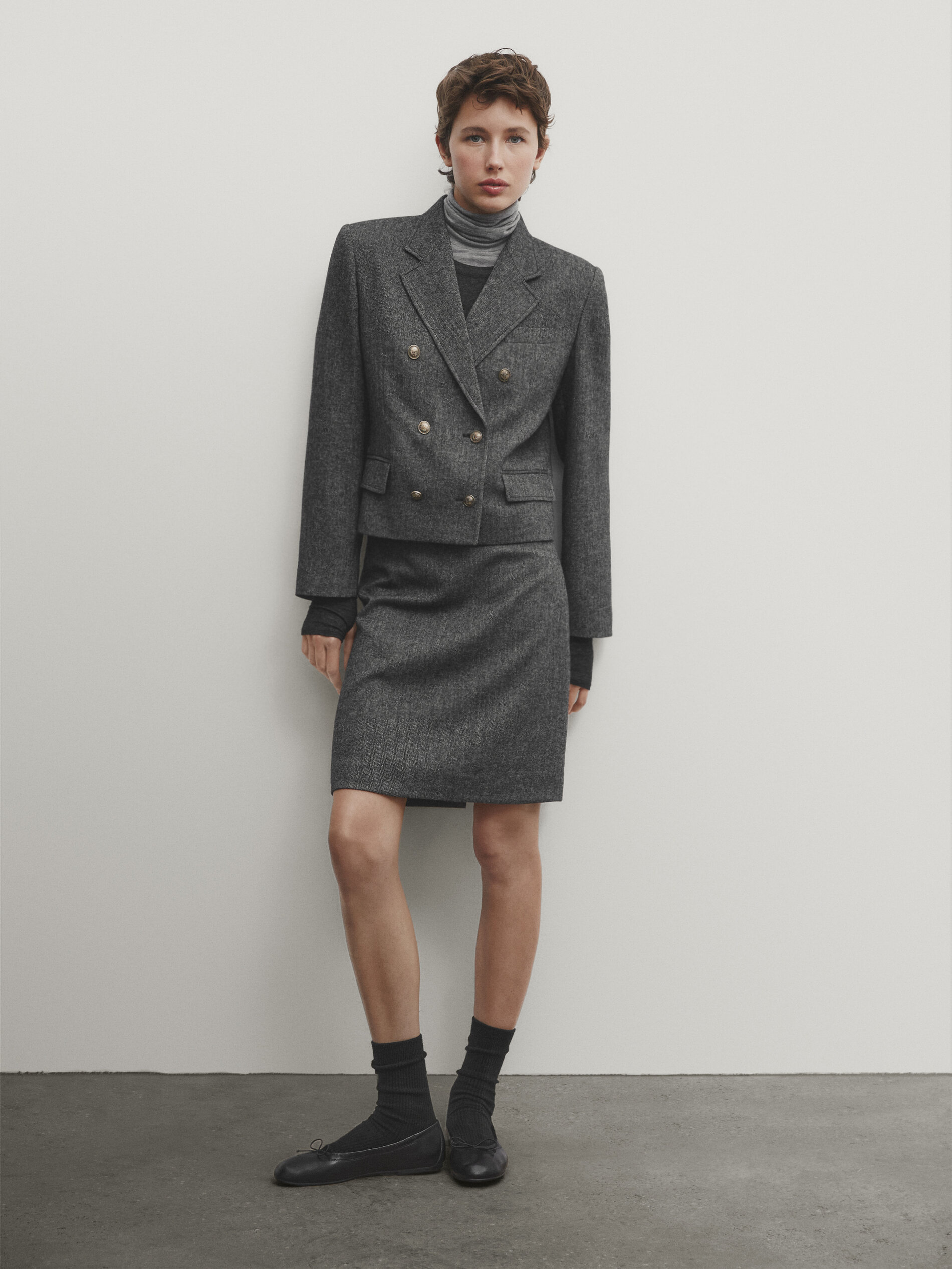 Jupe courte avec de la laine chevrons Gris Habill Jupes