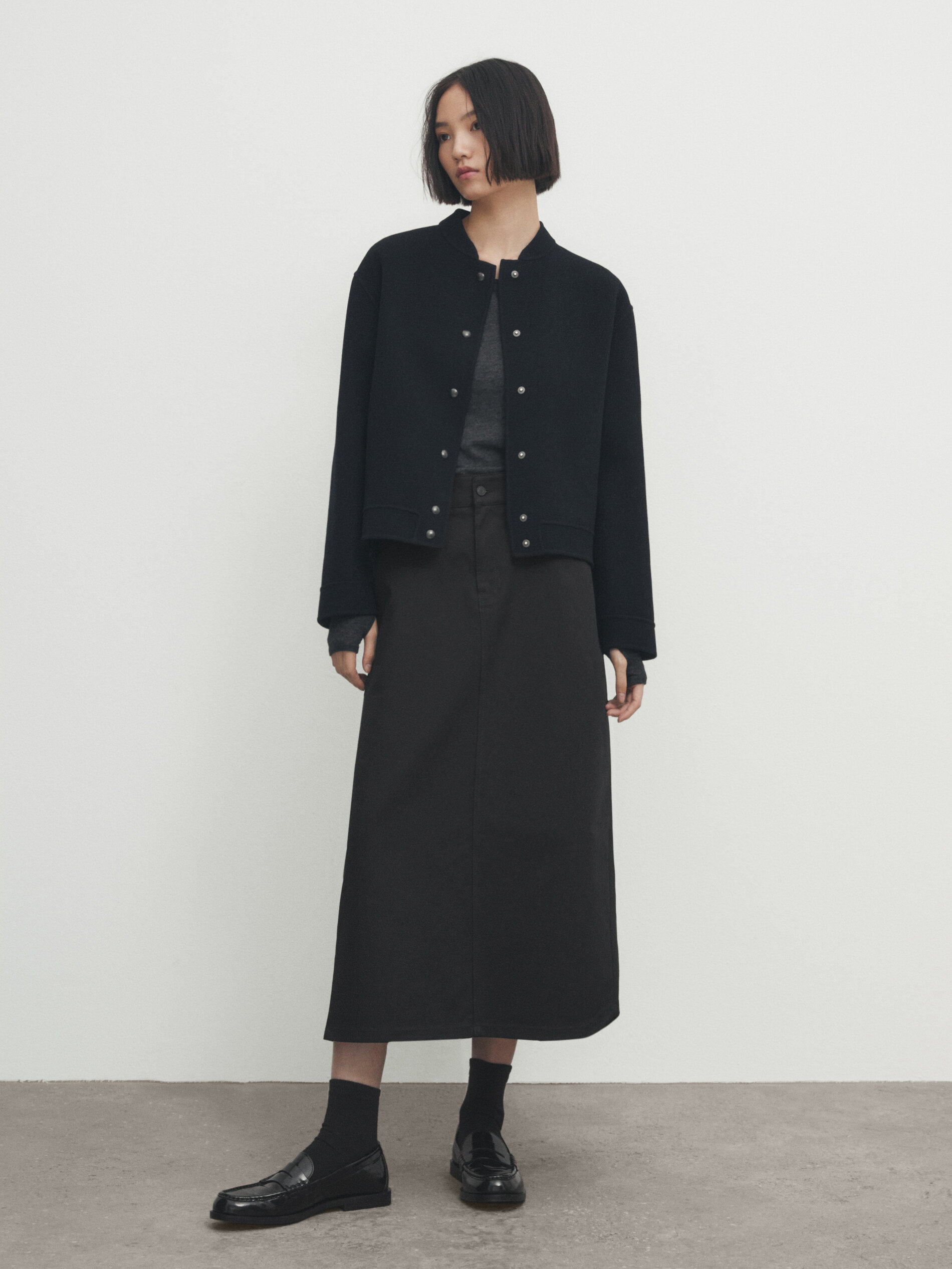 Twill halflange rok met split aan de achterkant