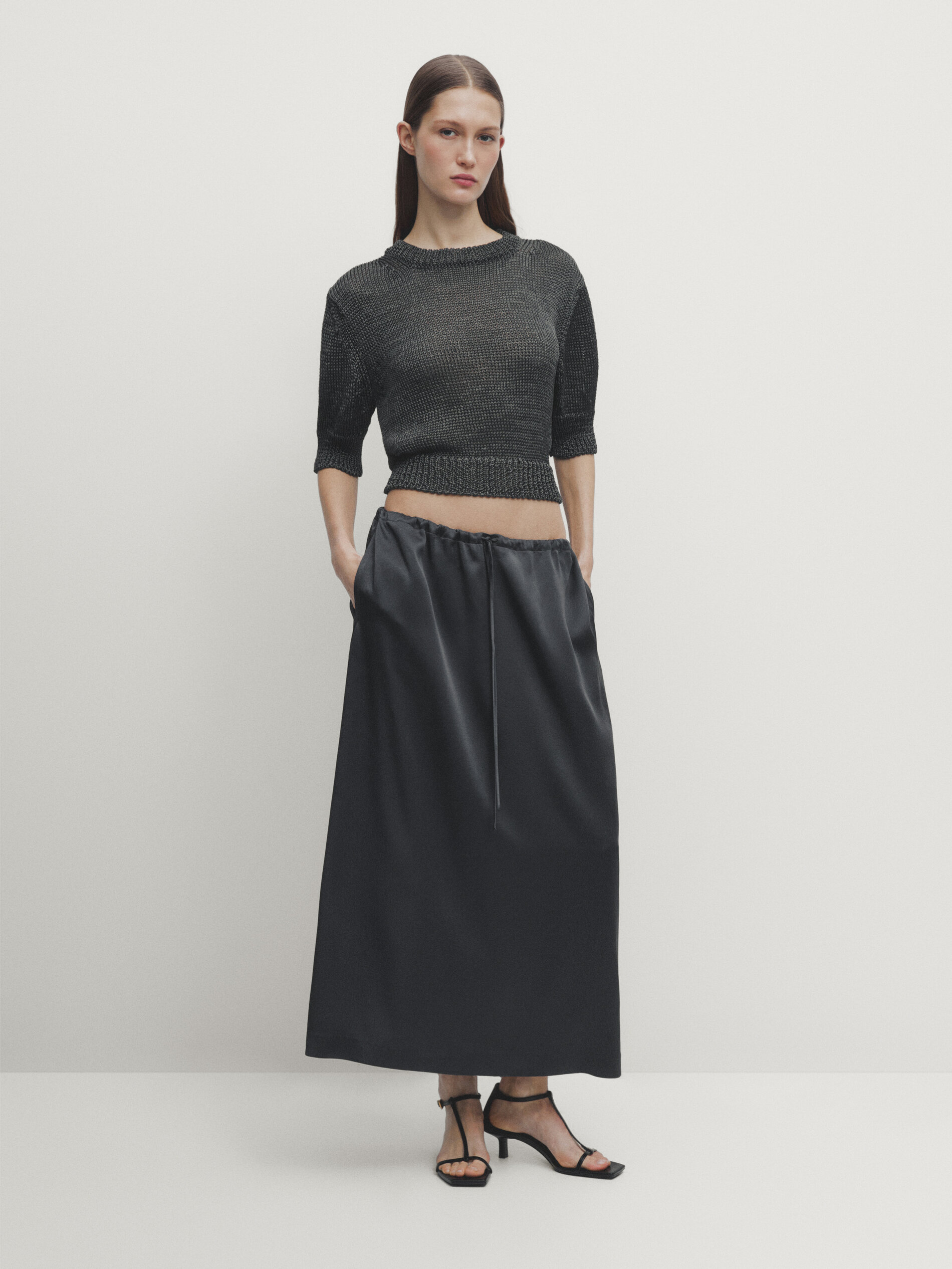 Mid length sales satin skirts gray