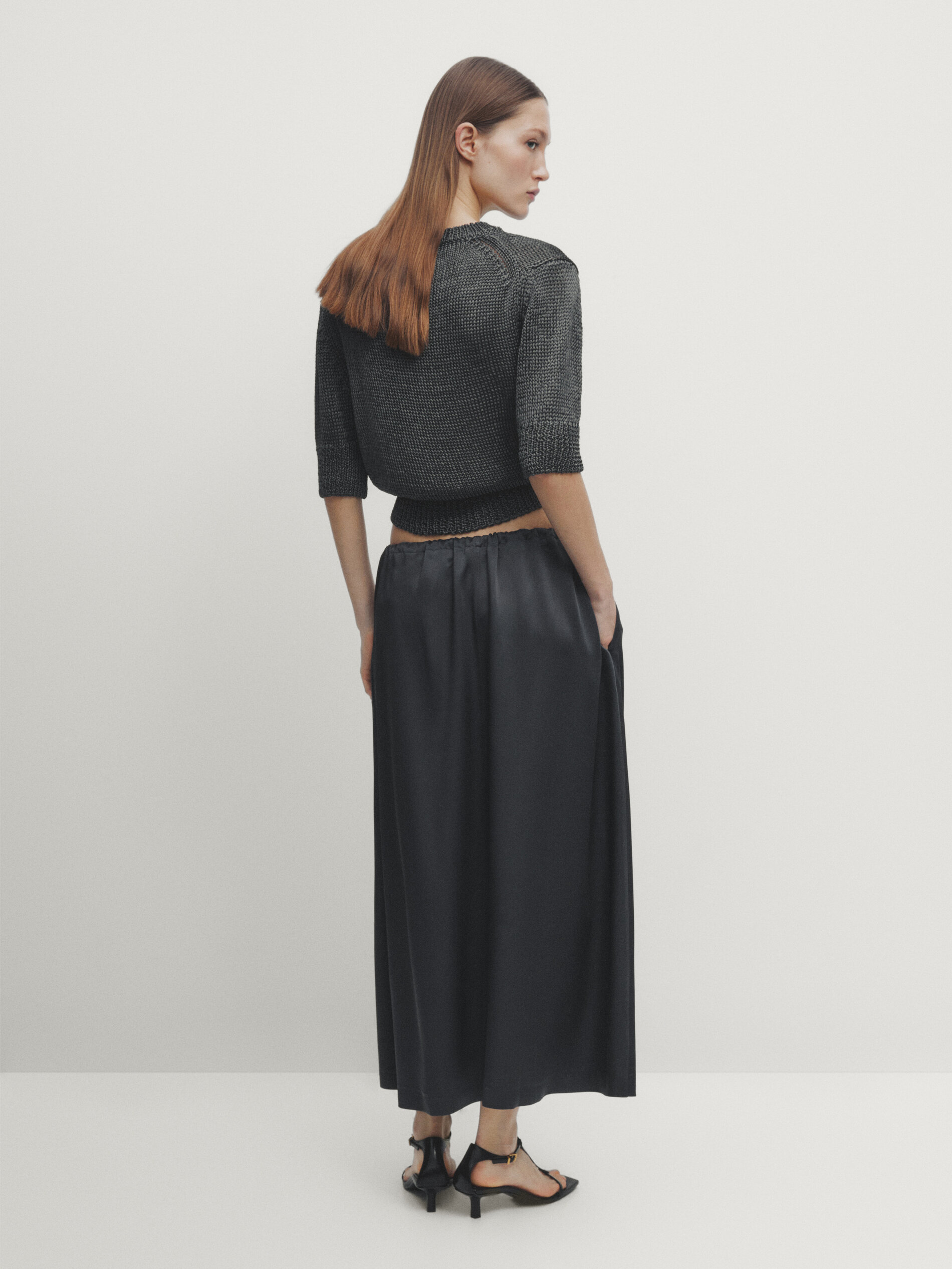 Massimo dutti black satin skirt sales