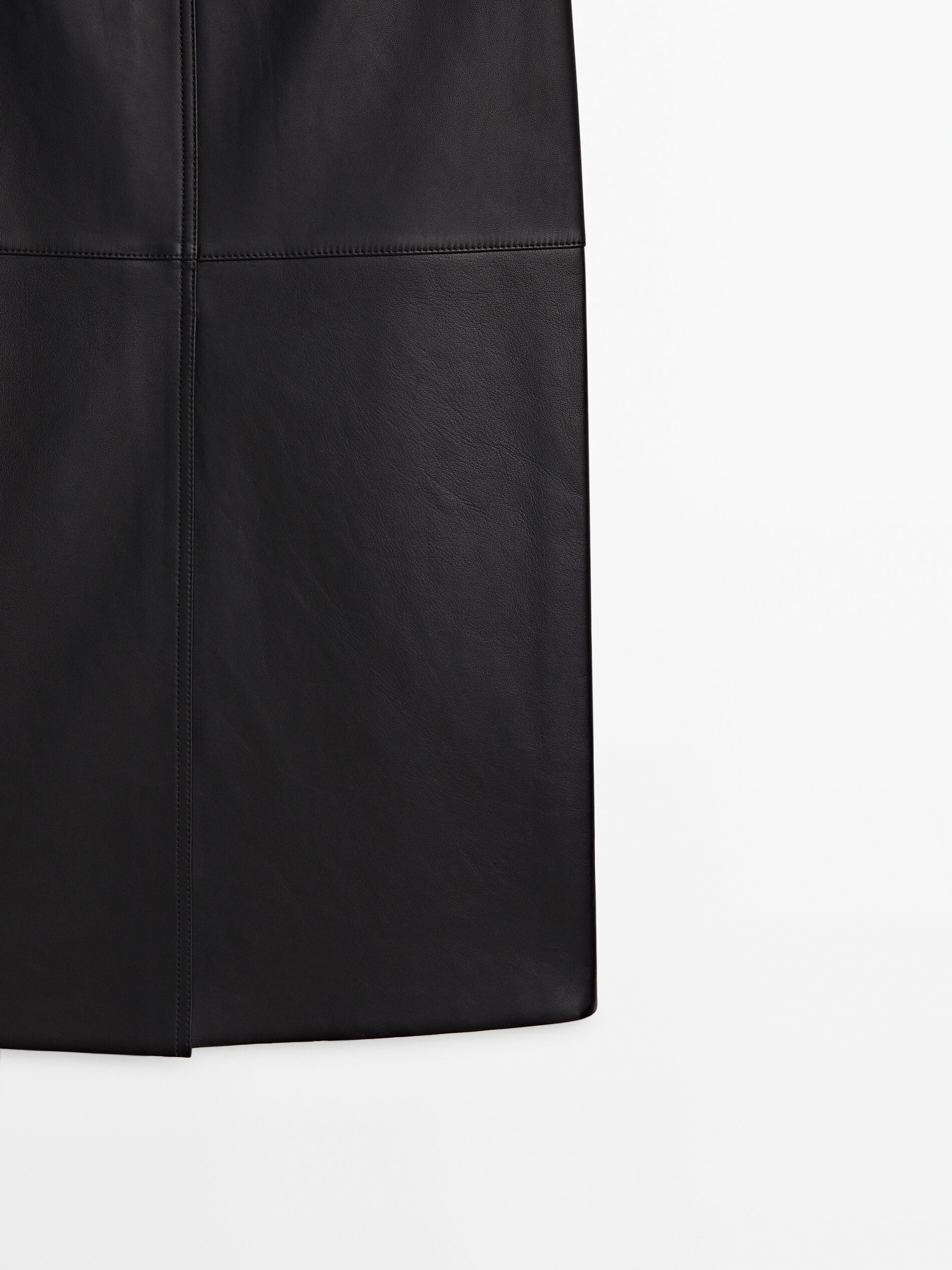 Black nappa leather midi skirt with slit Black Skirts
