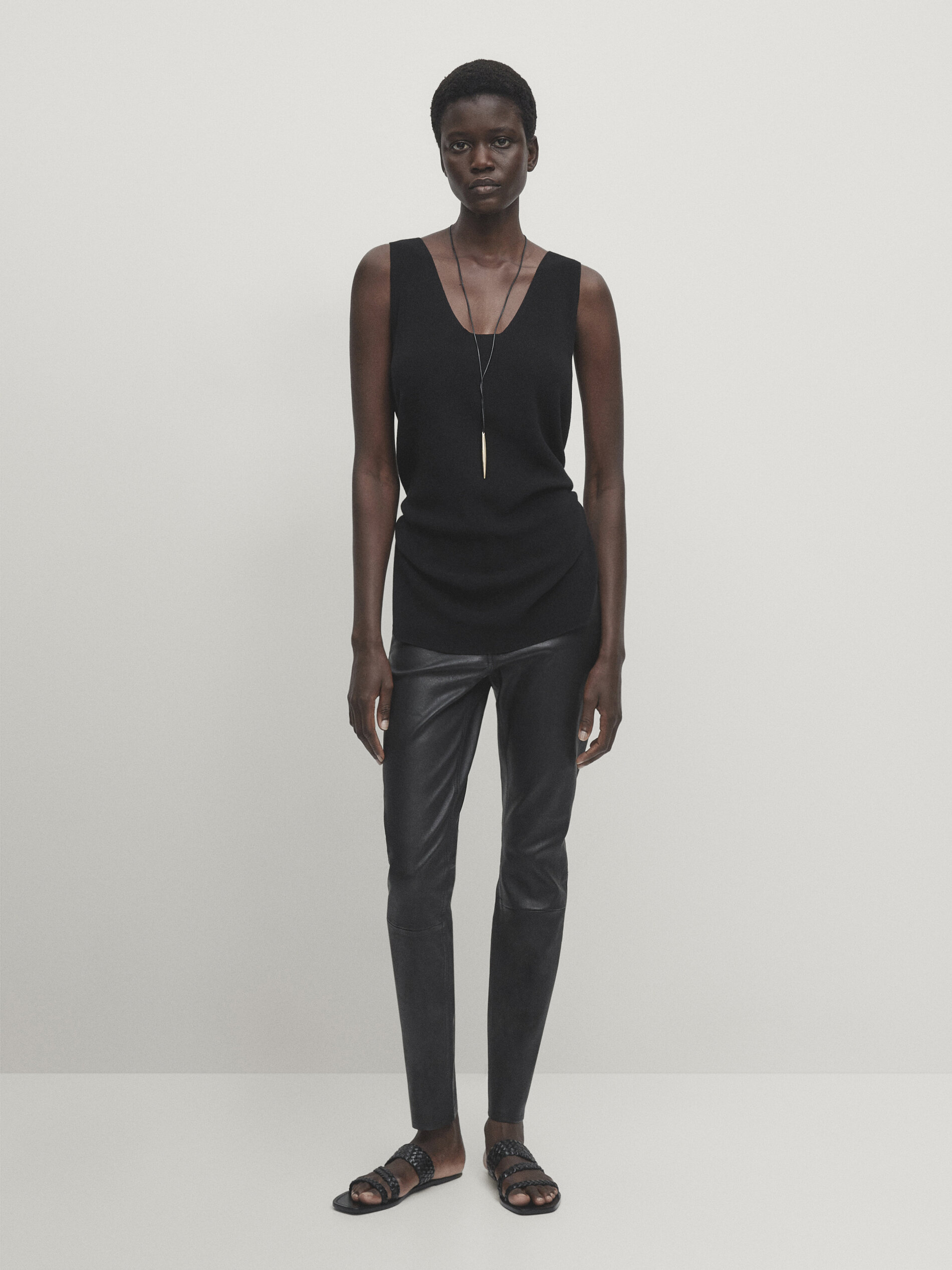 Black nappa leather leggings