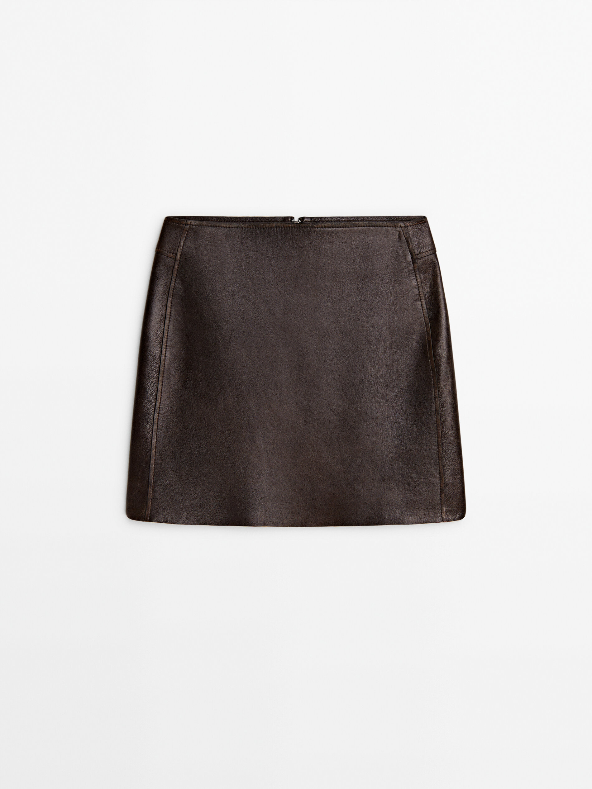 Massimo dutti 2025 brown leather skirt