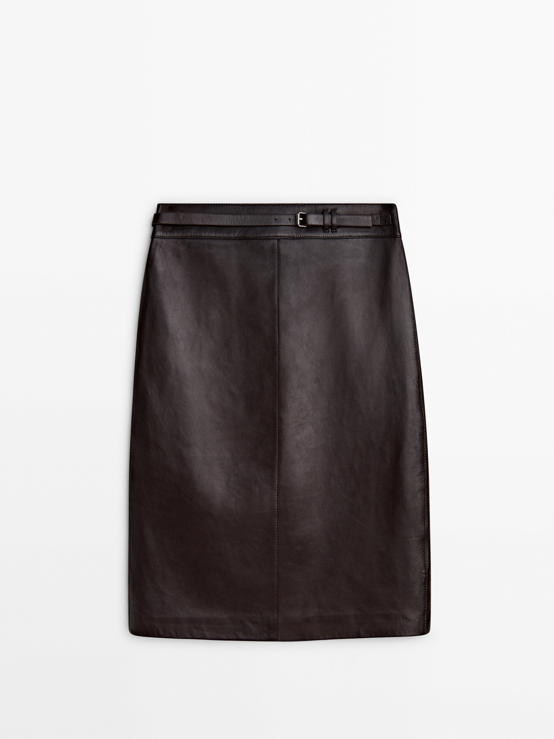 Halflange rok van nappaleer met riem