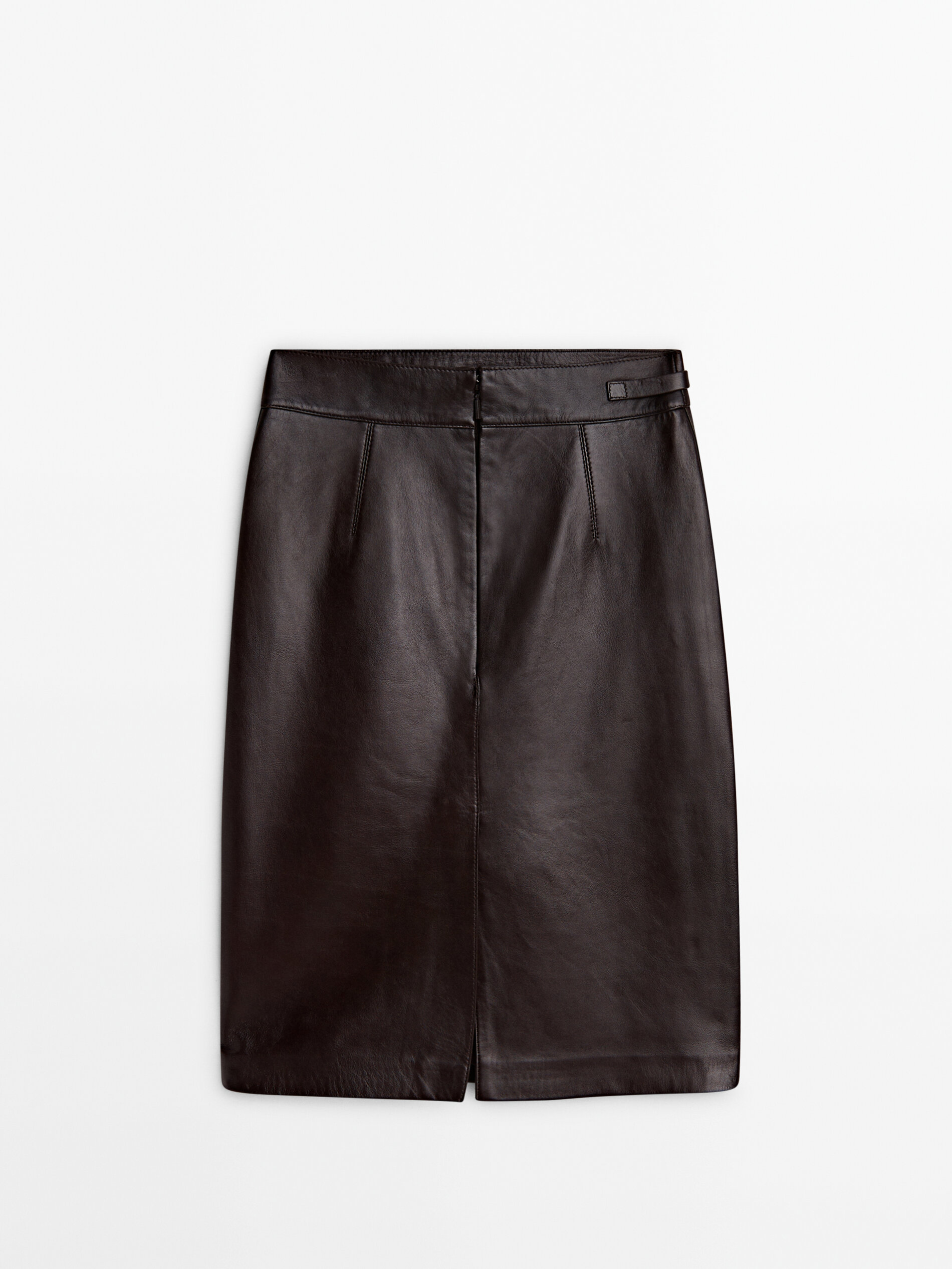 Jupe midi en cuir nappa avec ceinture