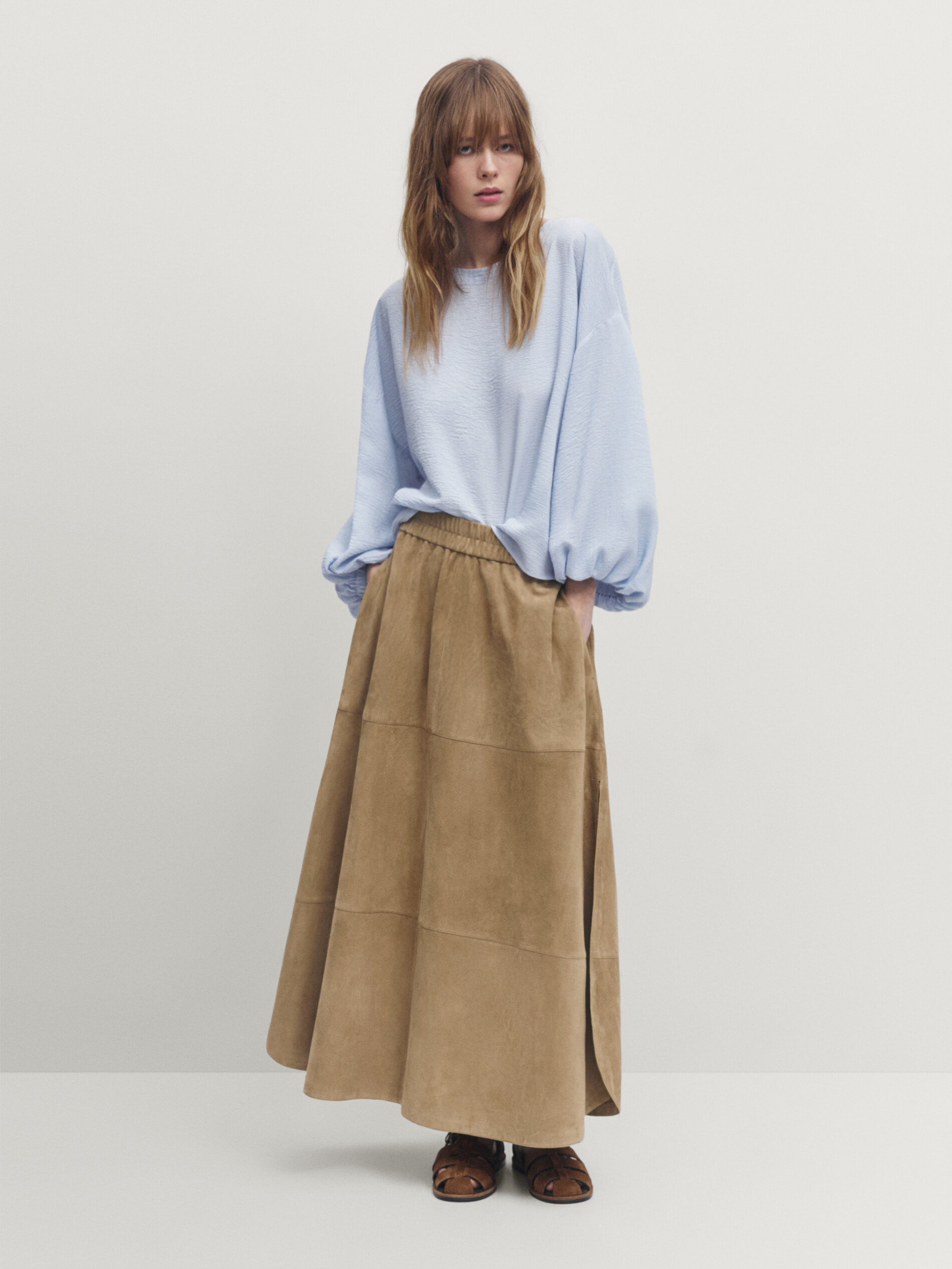Gonna lunga in pelle nappa con spacchi laterali