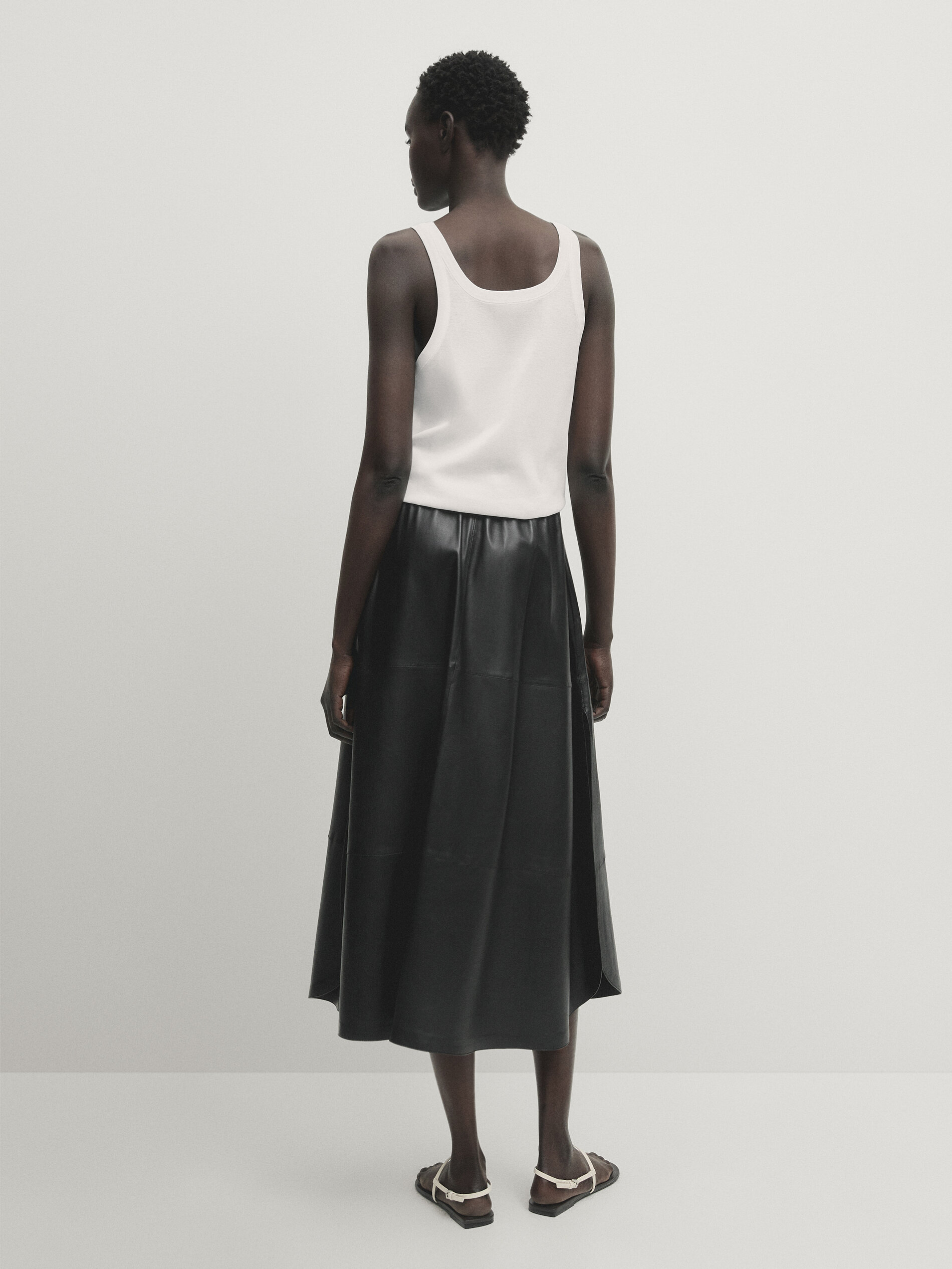 Jupe longue en cuir nappa fendue sur les c t s Noir Jupes