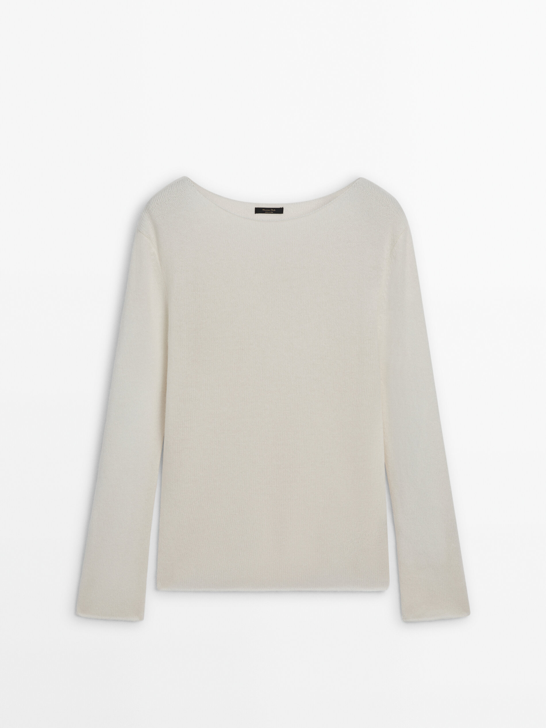 Wool blend boat neck knit sweater