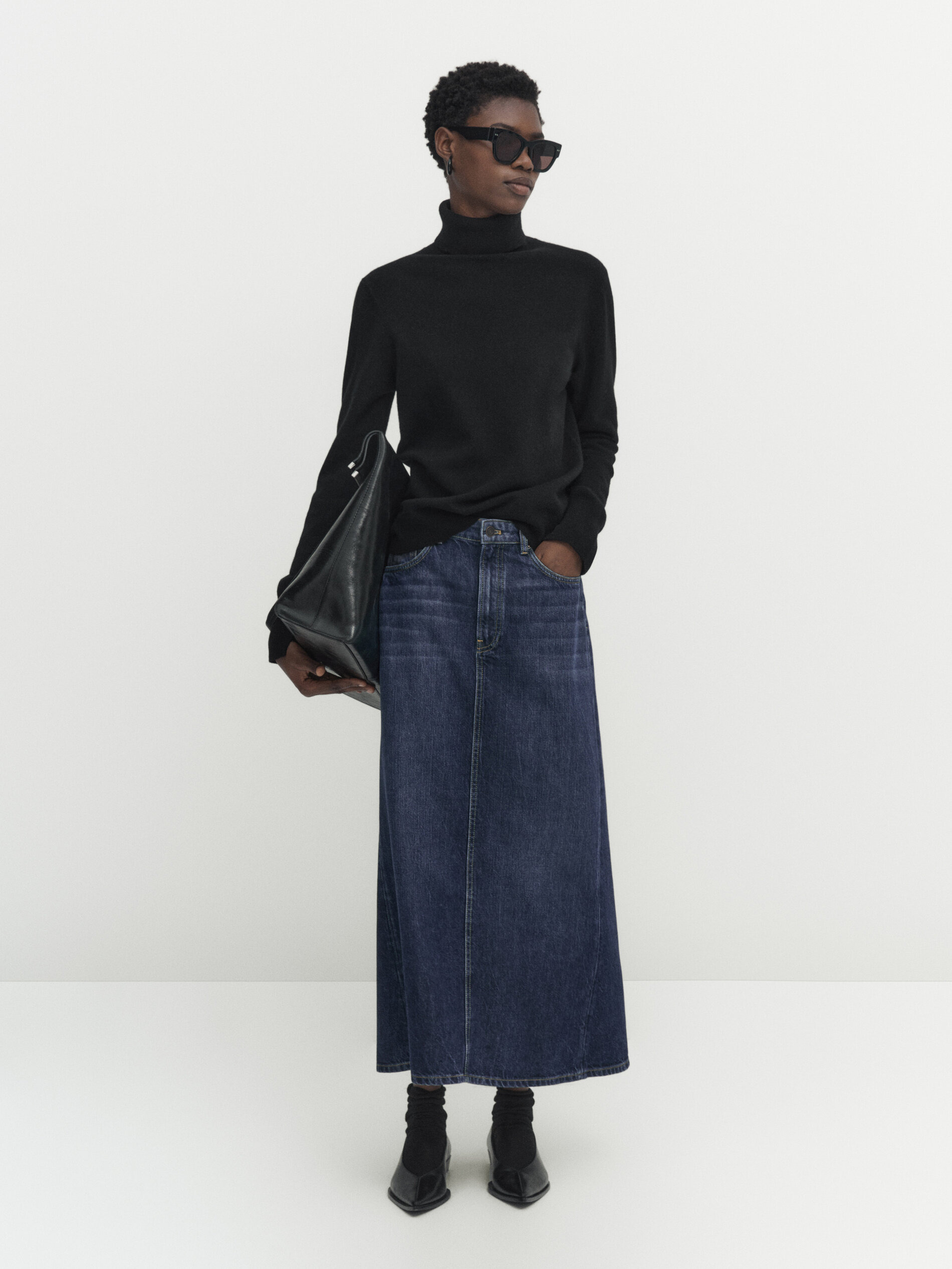 Wool blend high neck sweater Black Cream Sweaters And