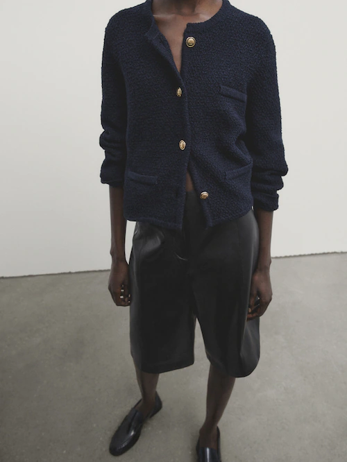 마시모두띠 Massimo Dutti Textured knit cardigan with pockets
