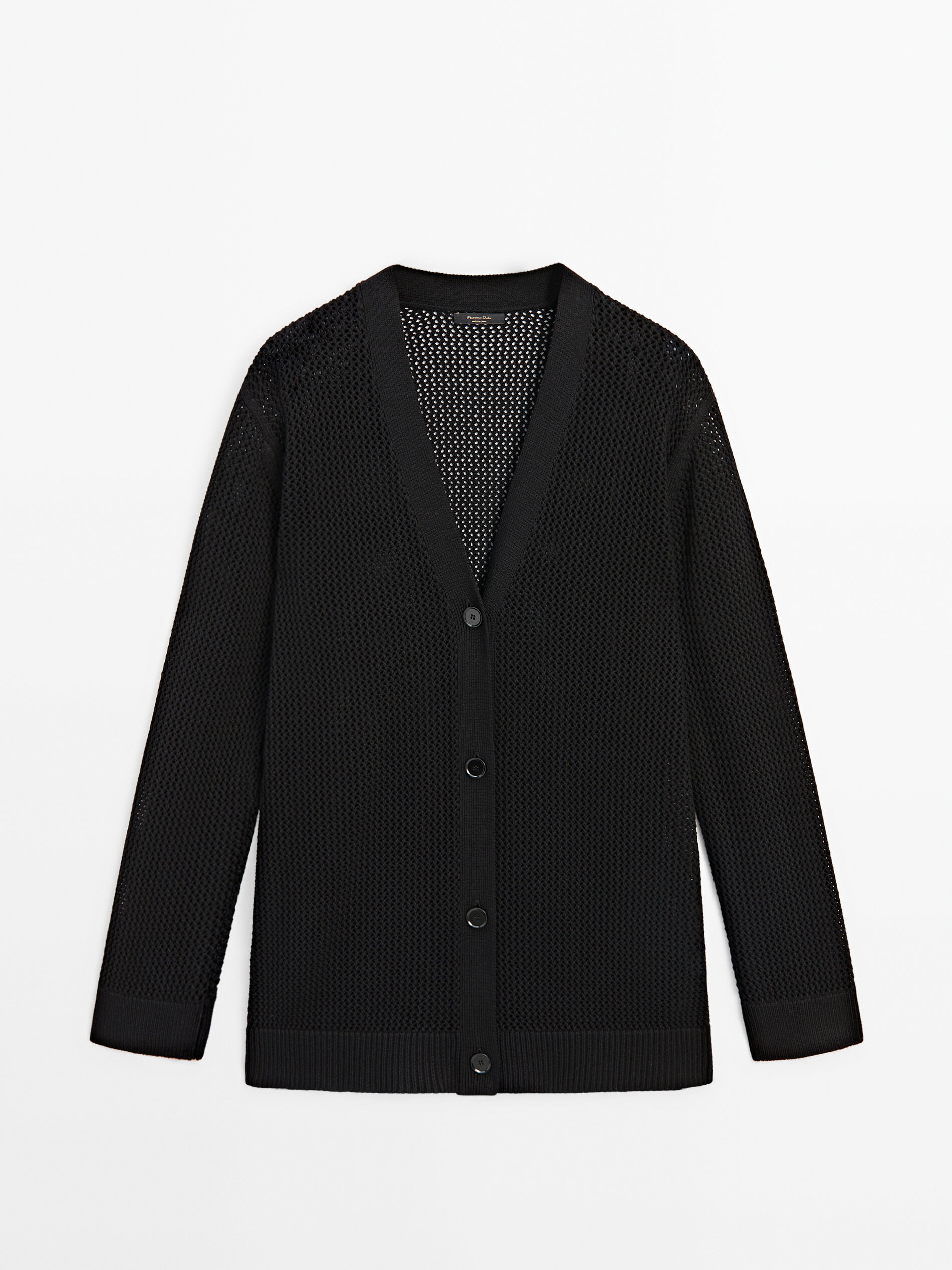 Mesh knit V neck cardigan Black Sweaters And Cardigans