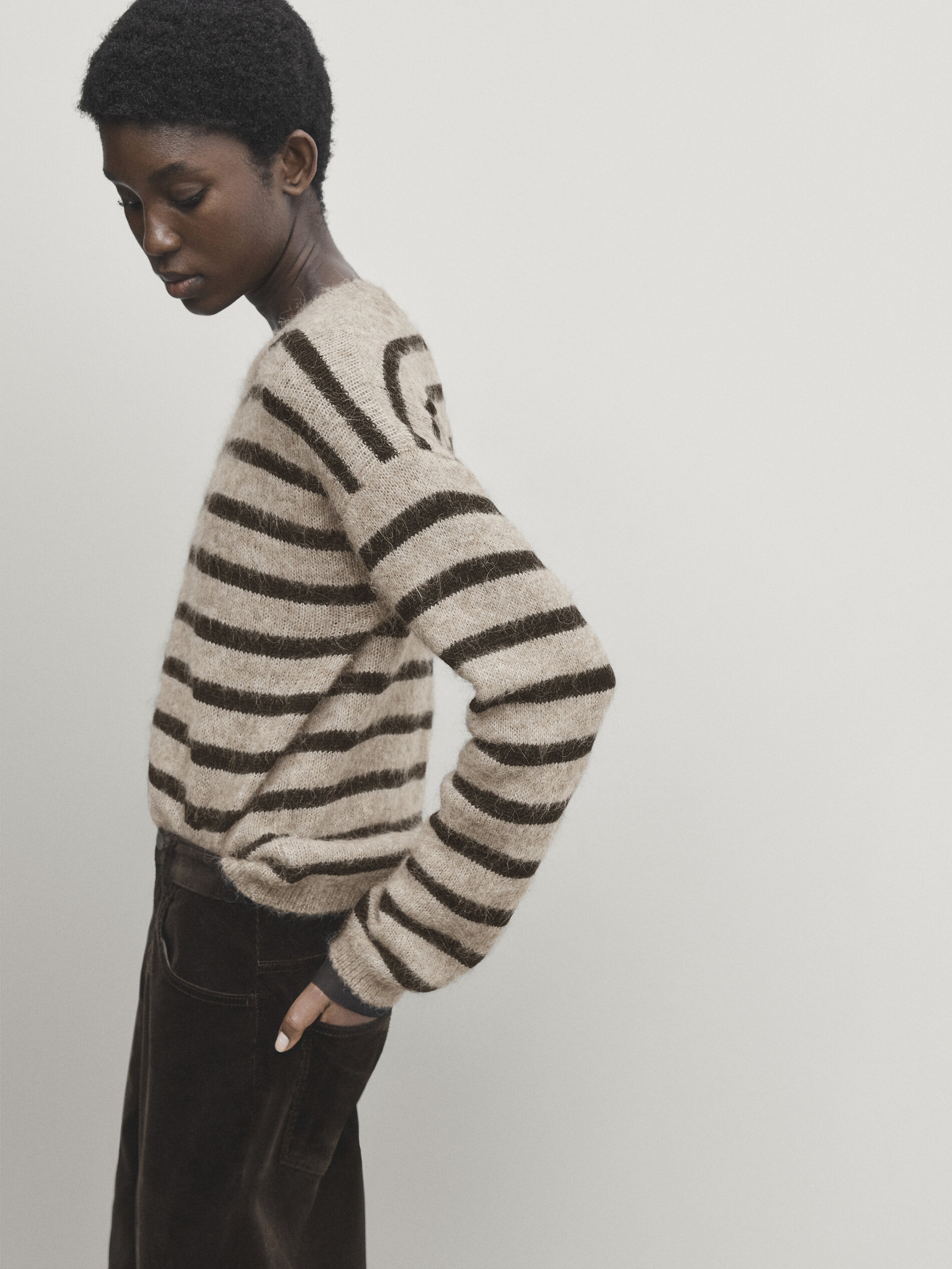 Striped knit crew neck sweater