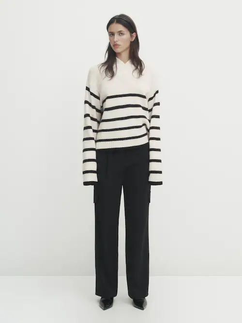 마시모두띠 Massimo Dutti High V-neck wool blend sweater