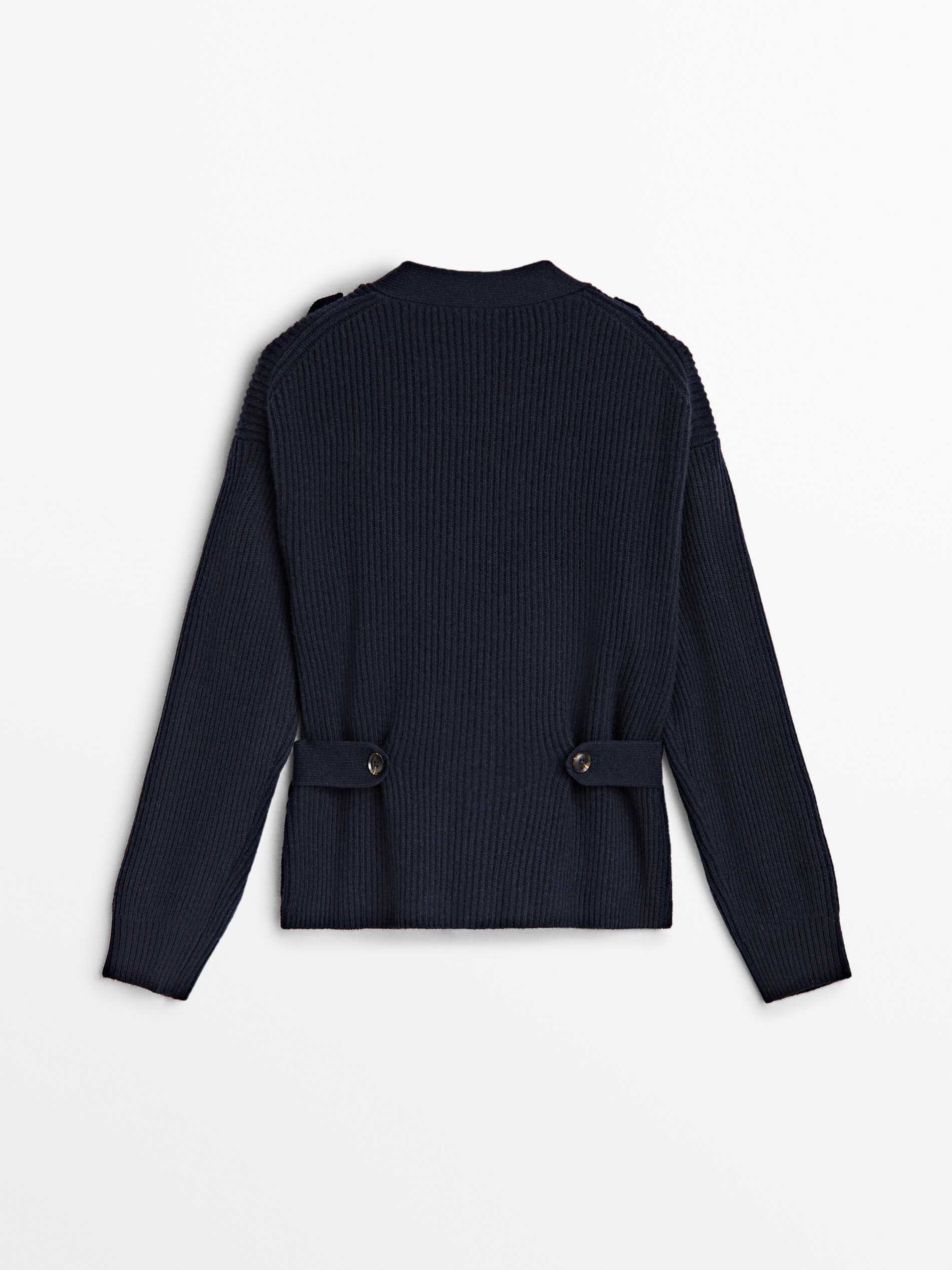 Knit cardigan with buttoned tab detail