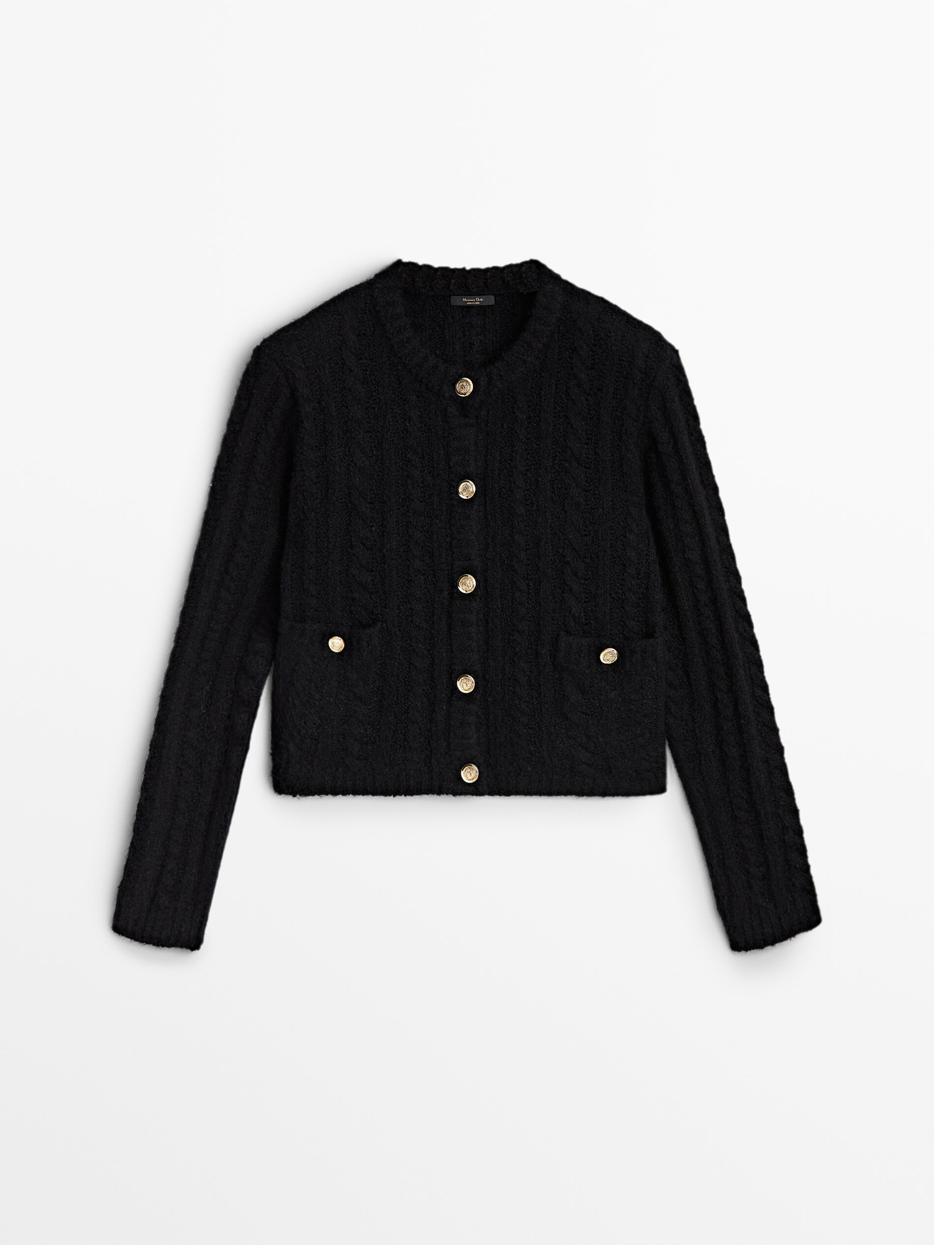 Boucl woven knit mini cardigan with pockets Black Sweaters