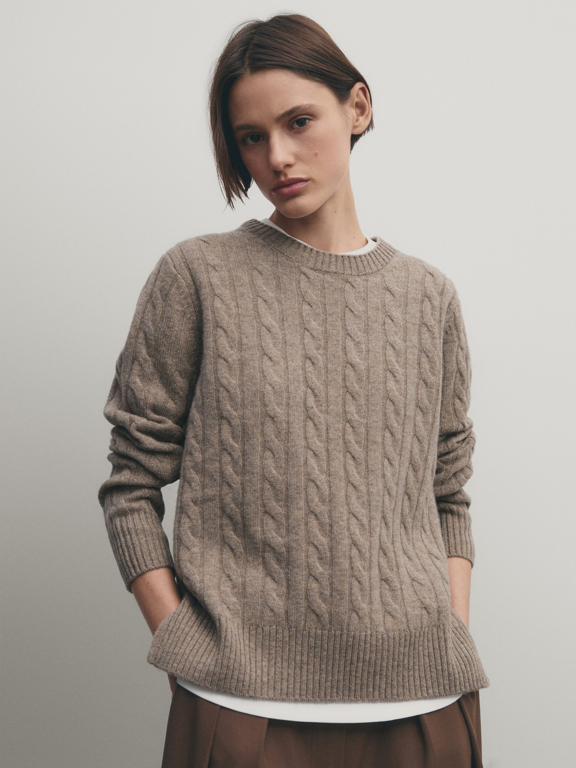 Cable knit best sale crew neck sweater