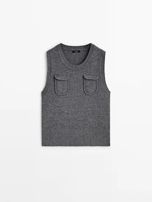 | Medium Massimo blend Cardigans pockets · Grey And with knit Sweaters Dutti Wool · vest