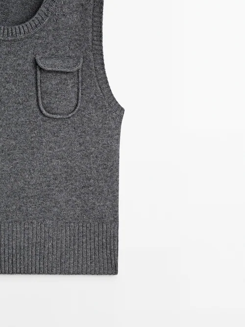 Wool blend knit vest with pockets · Medium Grey · Sweaters And Cardigans |  Massimo Dutti
