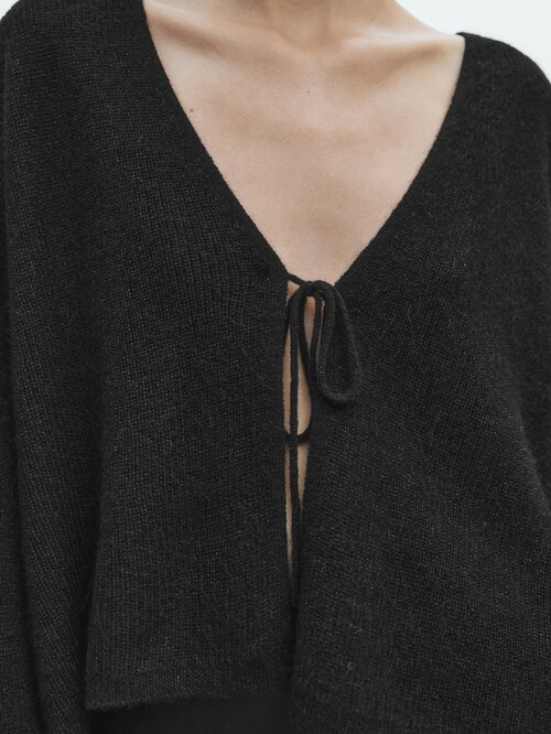 마시모두띠 Massimo Dutti Short shimmery knit cardigan with tie detail