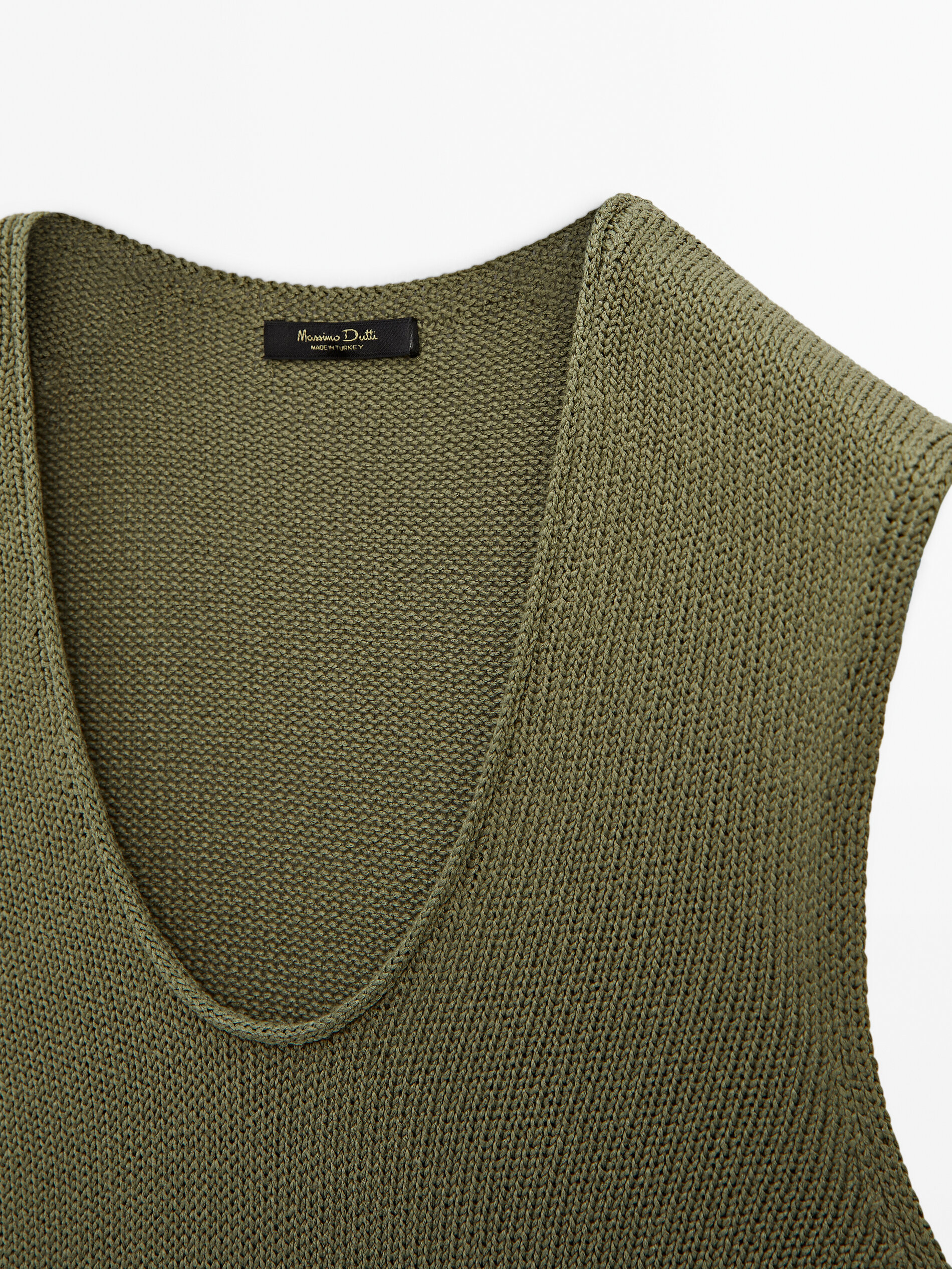 Knit top with neckline detail · Greenish, Russet, Sky Blue