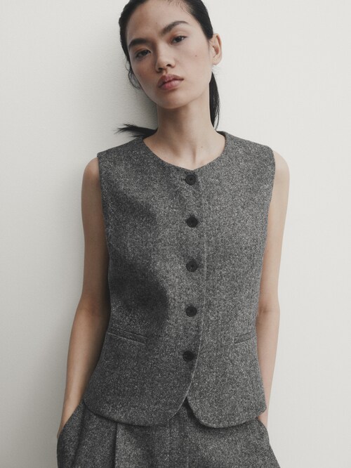 Wool vest Black Massimo Dressy · blend Dutti | knickerbocker-yarn-effect ·