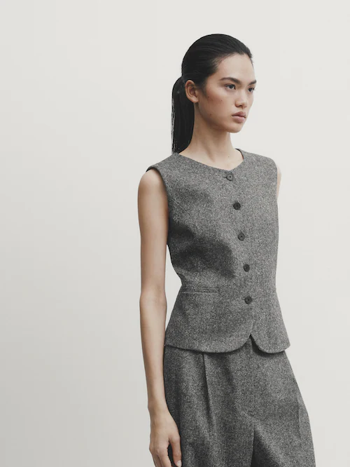 Wool blend knickerbocker-yarn-effect vest · | Dressy · Black Massimo Dutti