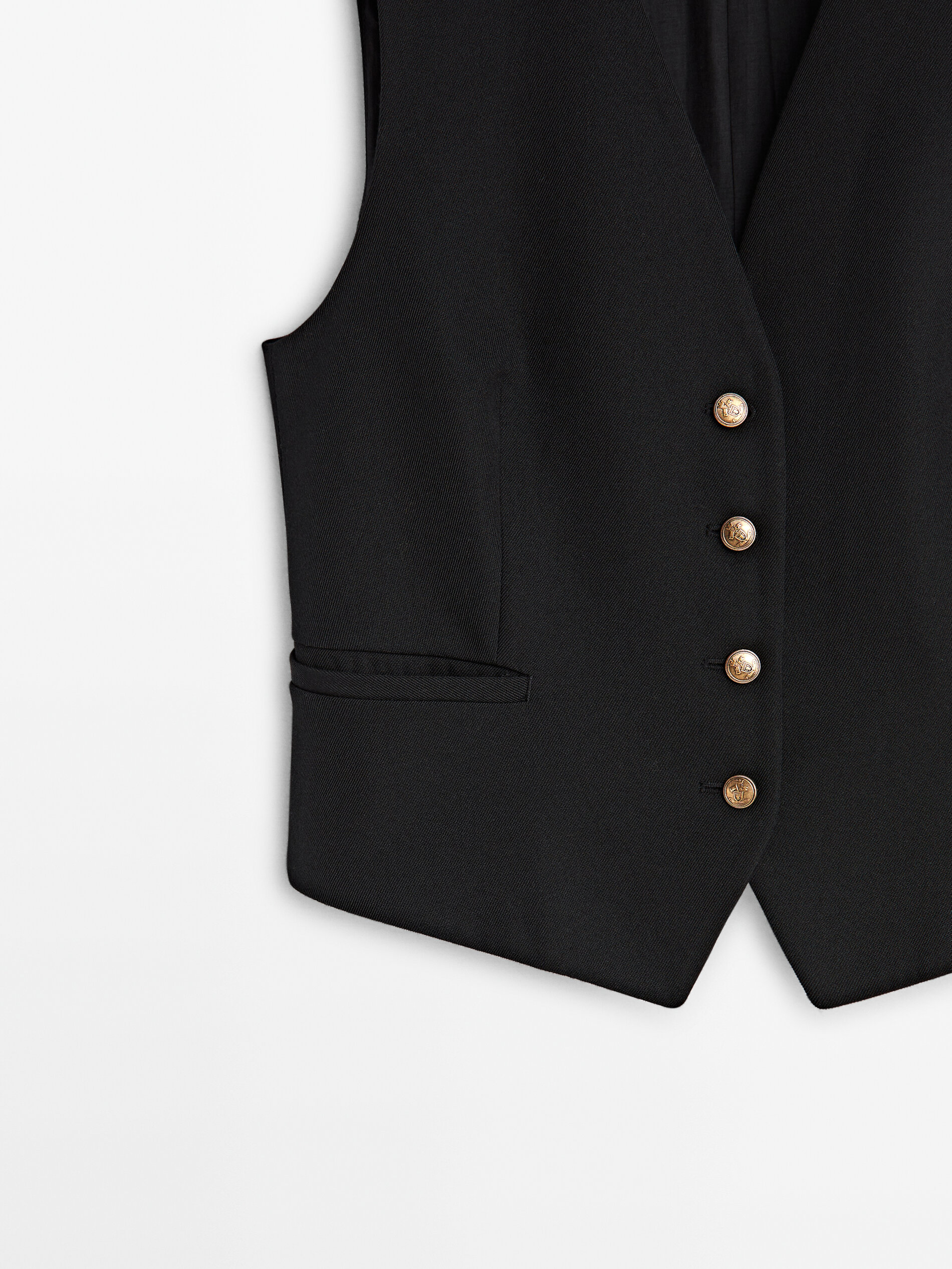 Cropped waistcoat with golden buttons Black Dressy Massimo Dutti