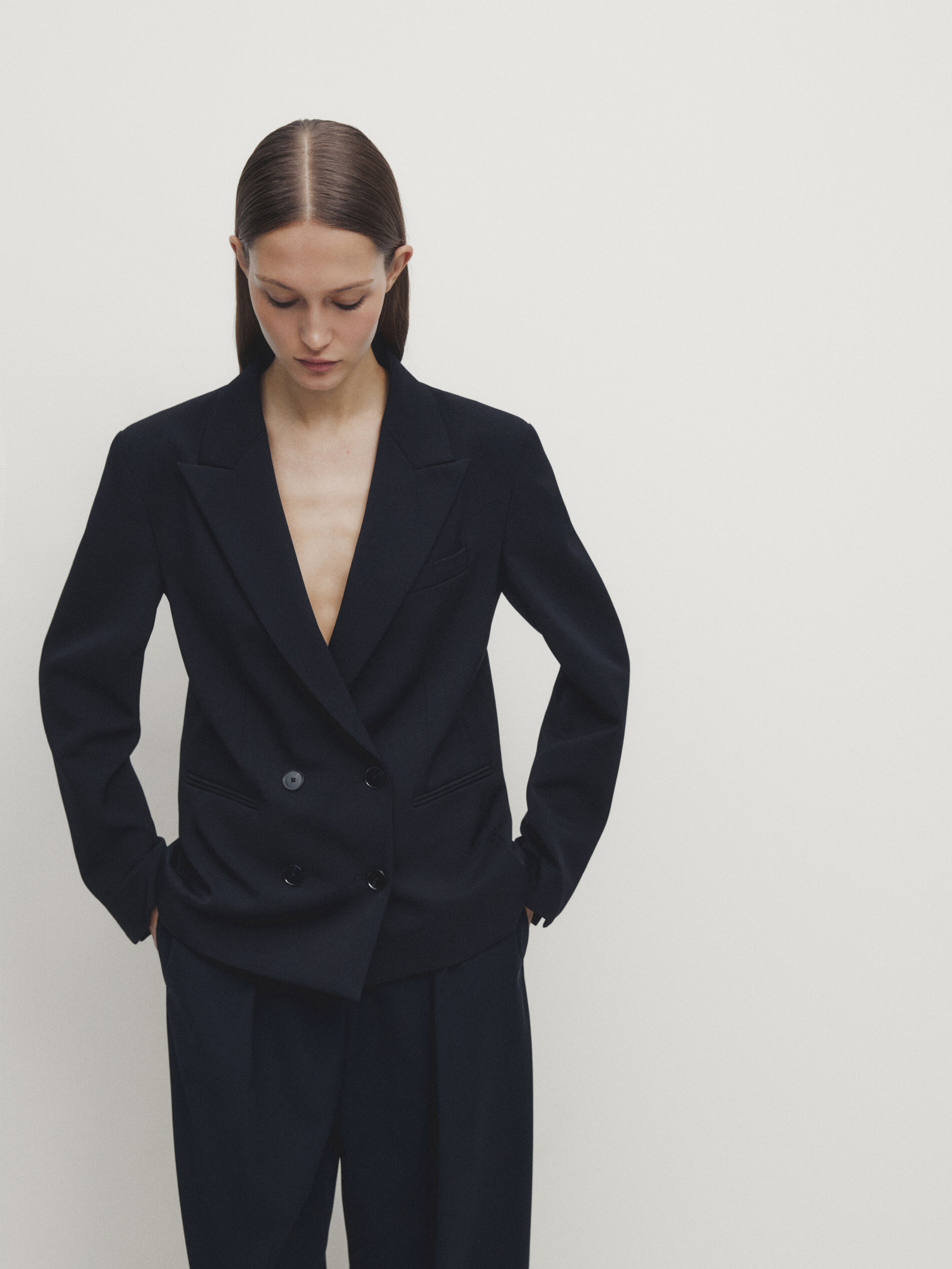 Navy blue double breasted buttoned blazer