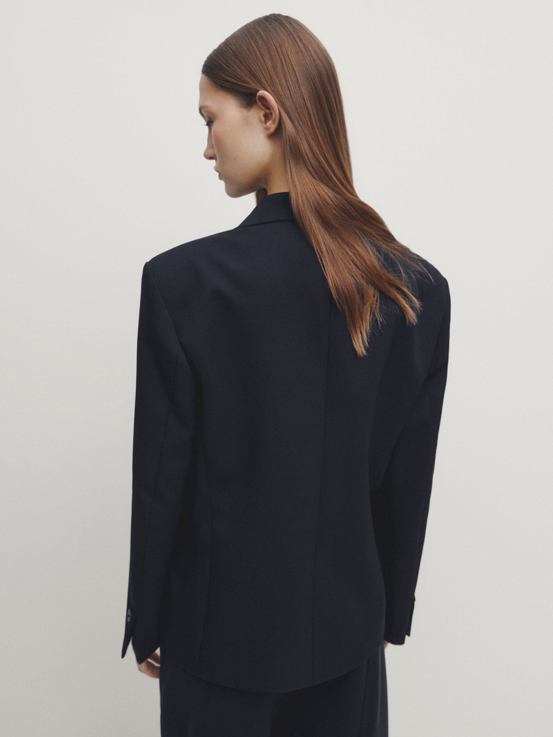 Navy blue double breasted buttoned blazer Navy Blue Dressy