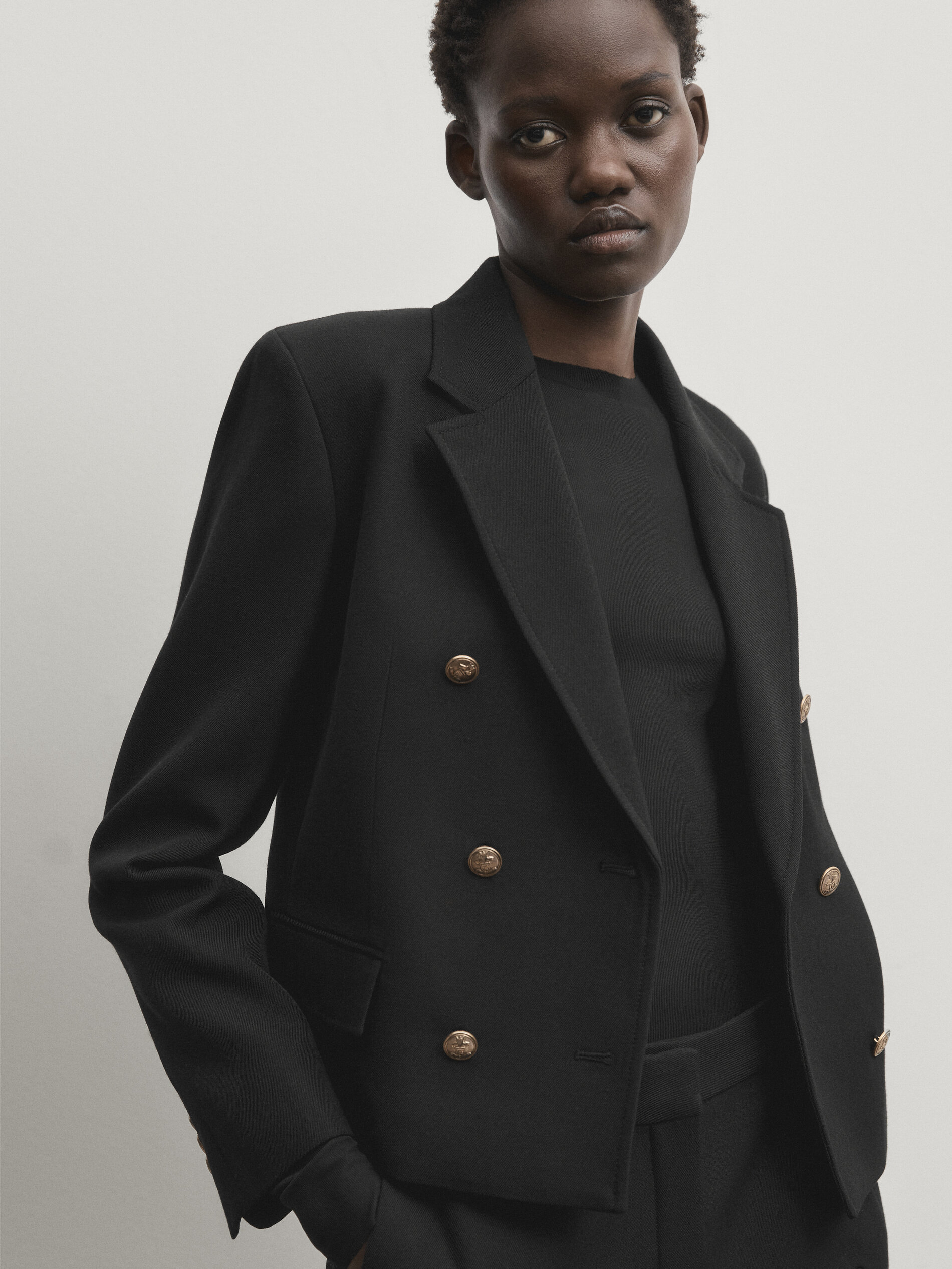 Double breasted blazer with golden buttons Black Dressy