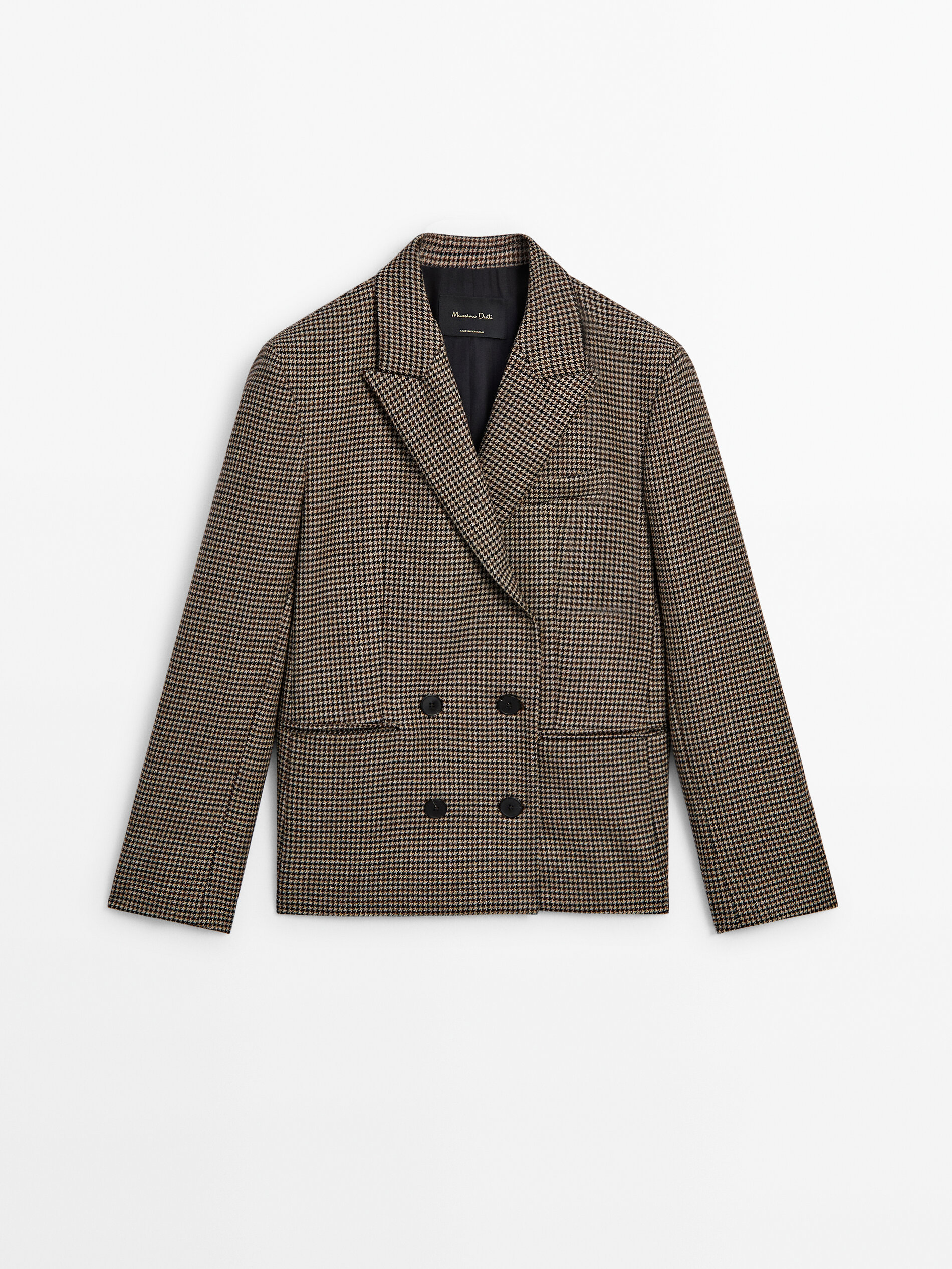 Houndstooth double breasted blazer Brown Dressy Massimo Dutti