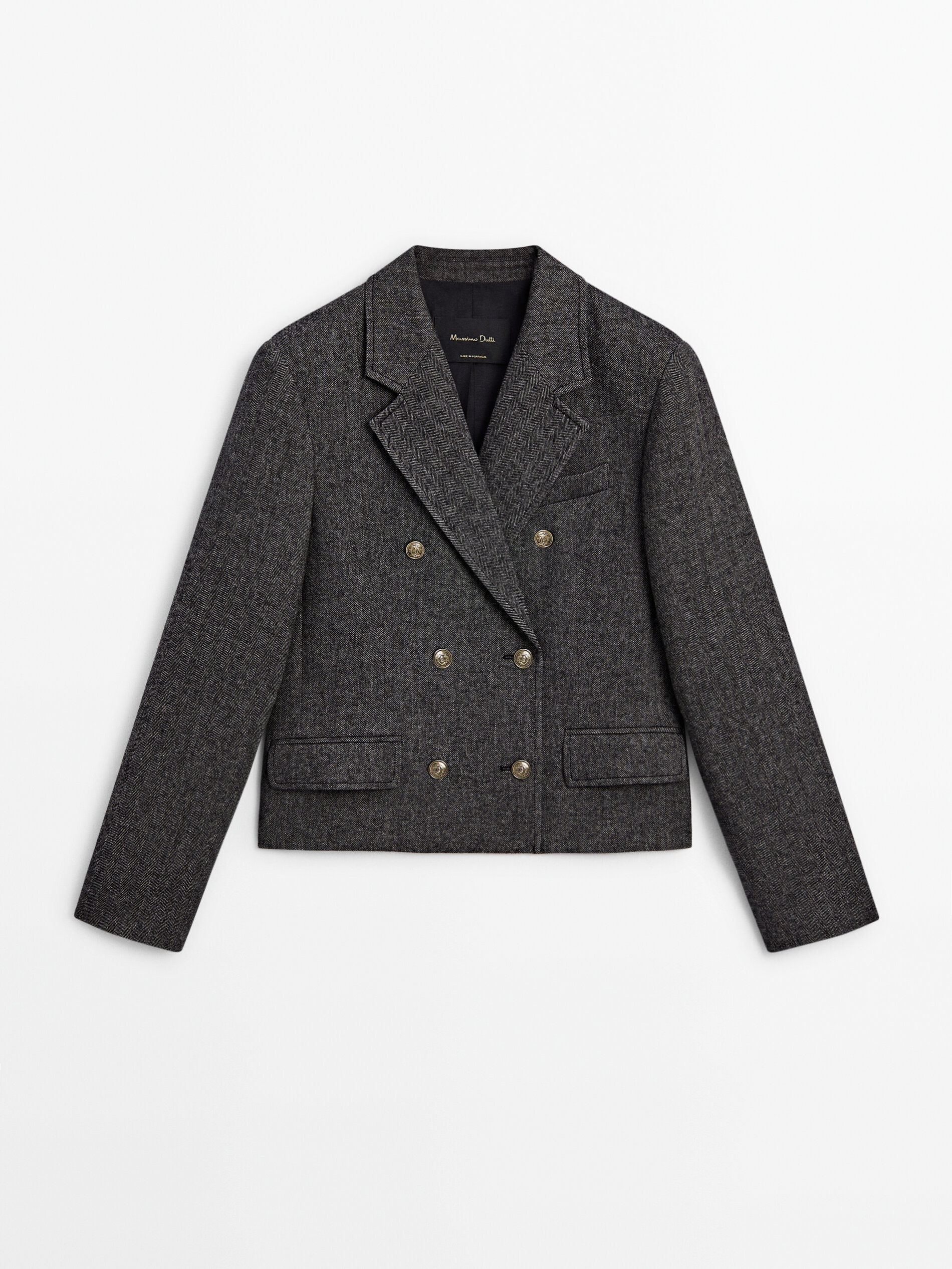 Double breasted herringbone wool blend blazer Grey Dressy