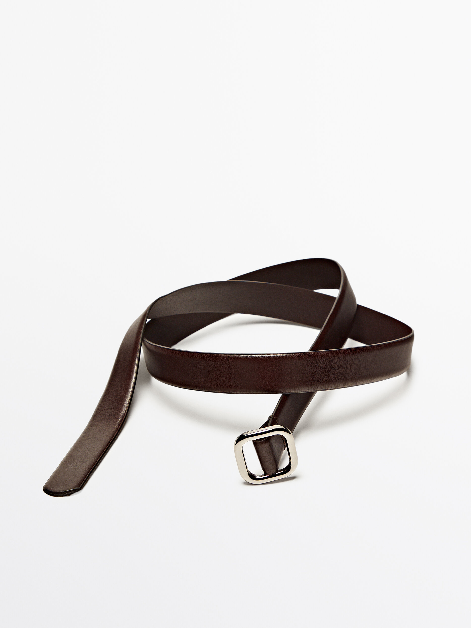 Leather belt with square buckle