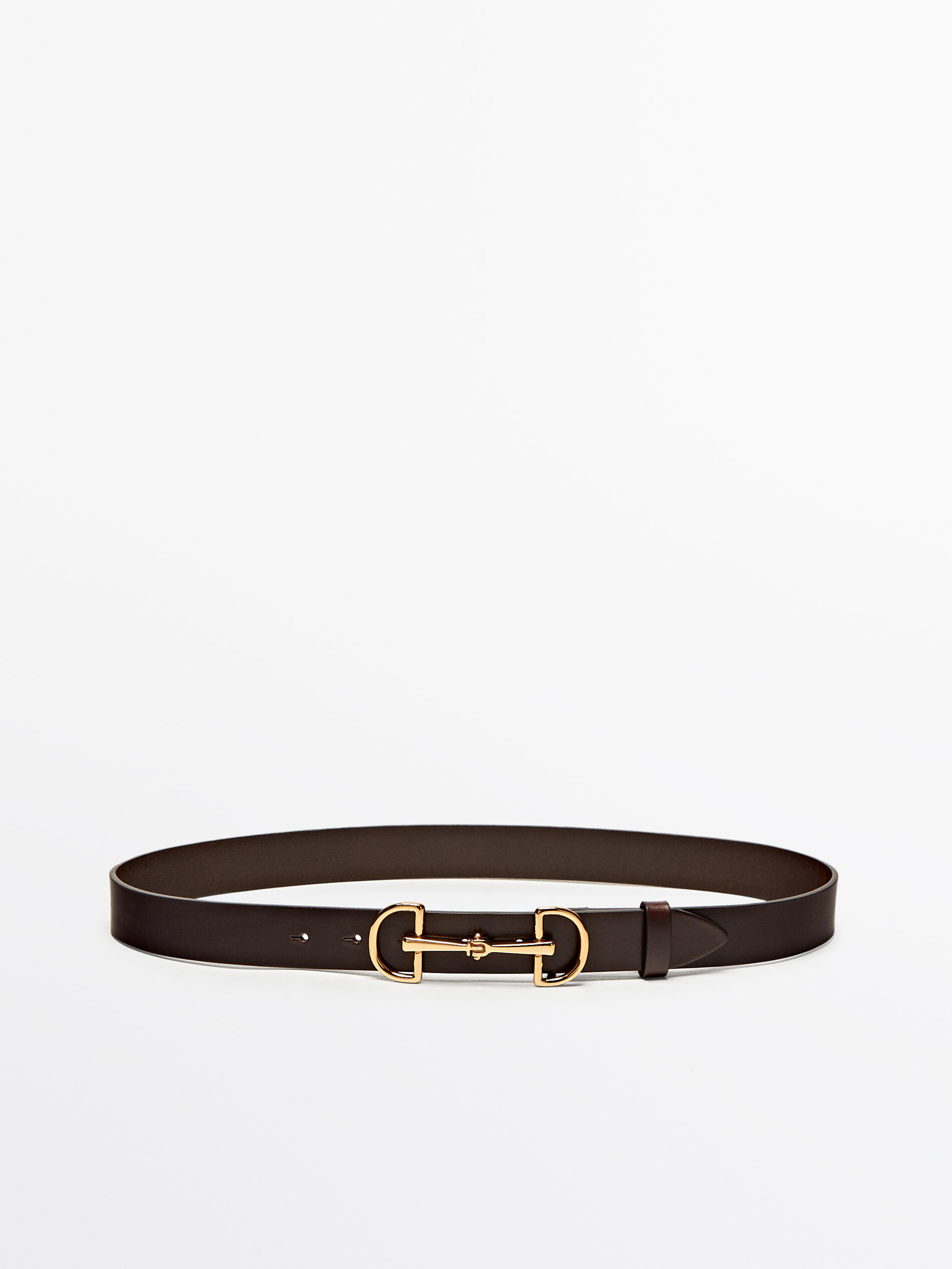 Leather belt with double long buckle Brown Accessories