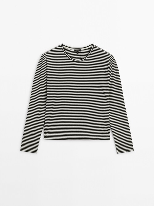 마시모두띠 Massimo Dutti Striped long sleeve cotton T-shirt